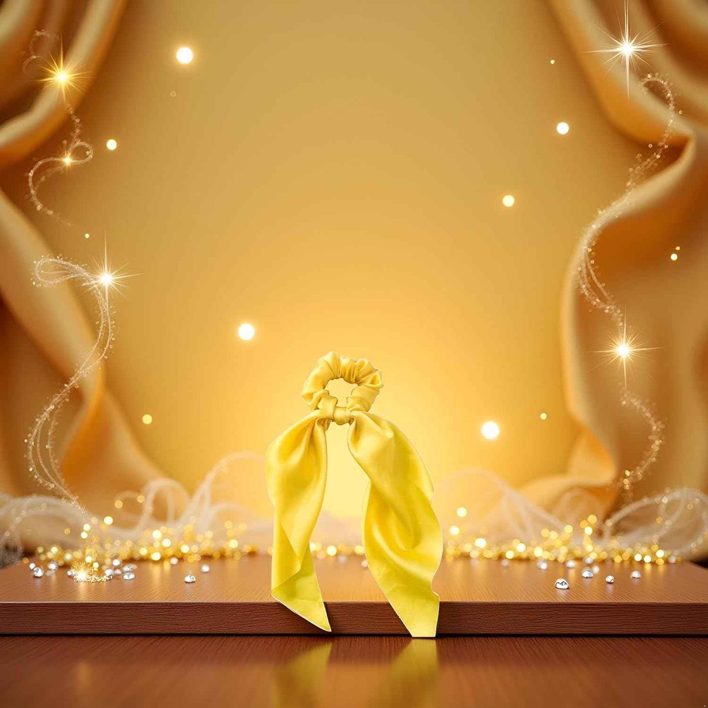 2Pcs Yellow Women Girl Bow Satin Ribbon Ponytail Scarf Hair Tie Rope Scrunchies Elastic Band Hair Scrunchies Bands Elastics and Ties Beauty and Personal Care Hair Care, Hair Accessories