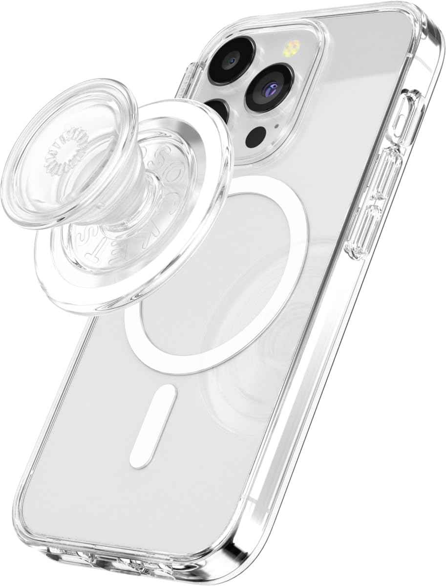 PopSockets Phone Grip for MagSafe with Kickstand, Magnetic Stand, Swappable Top, Secure Hold for iPhone MagSafe Cases, Phone & Tablet Grip - Clear