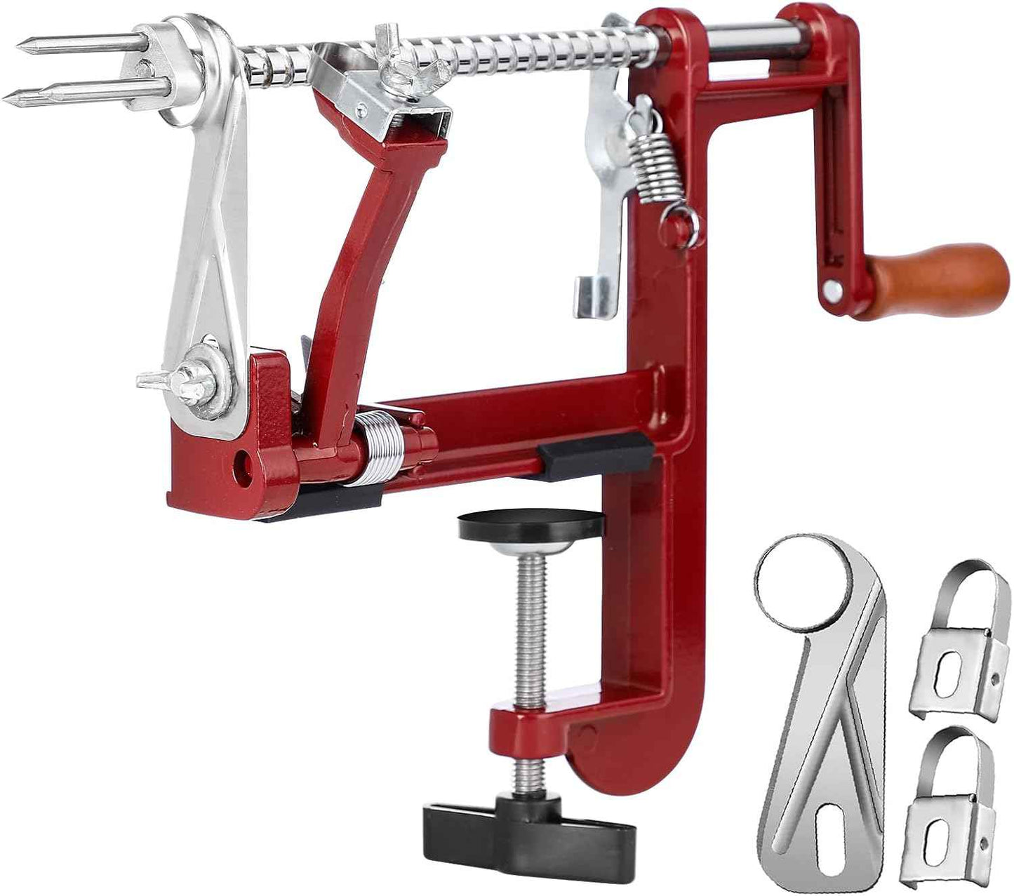 Apple Peeler Corer, Long lasting Chrome Cast Magnesium Alloy Apple Peeler Slicer Corer with Stainless Steel Blades and Powerful Suction Base for Apples and Potato(Red)