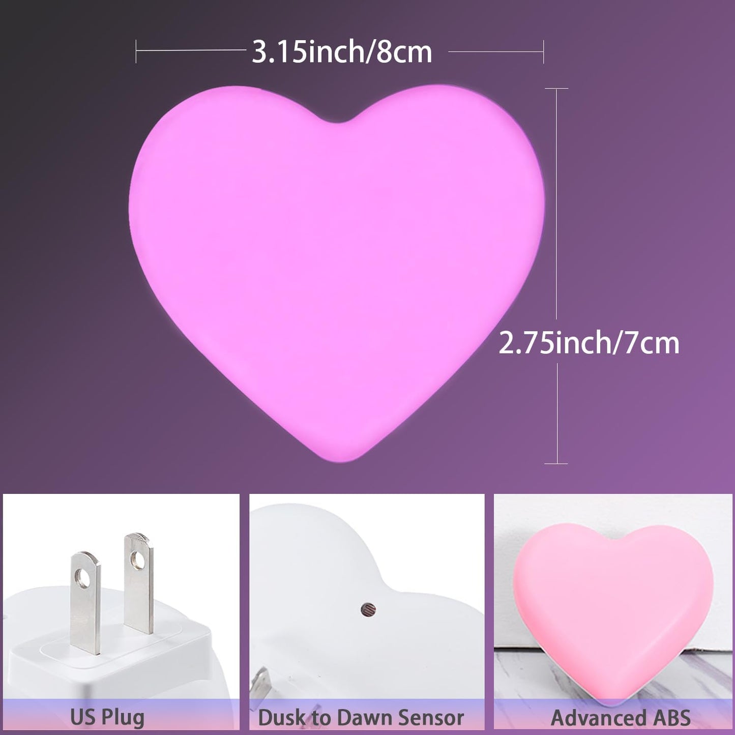 INZU Night Lights Plug into Wall, LED Night Light for Kids, Cute Nightlight with Auto Dusk to Dawn Sensor, LED Nightlight with Soft Warm Light for Bedroom, Nursery, Bathroom, Hallway (Pink) | LED Nightlight, for Kids, Soft Warm Light, Auto Dusk to Dawn Se