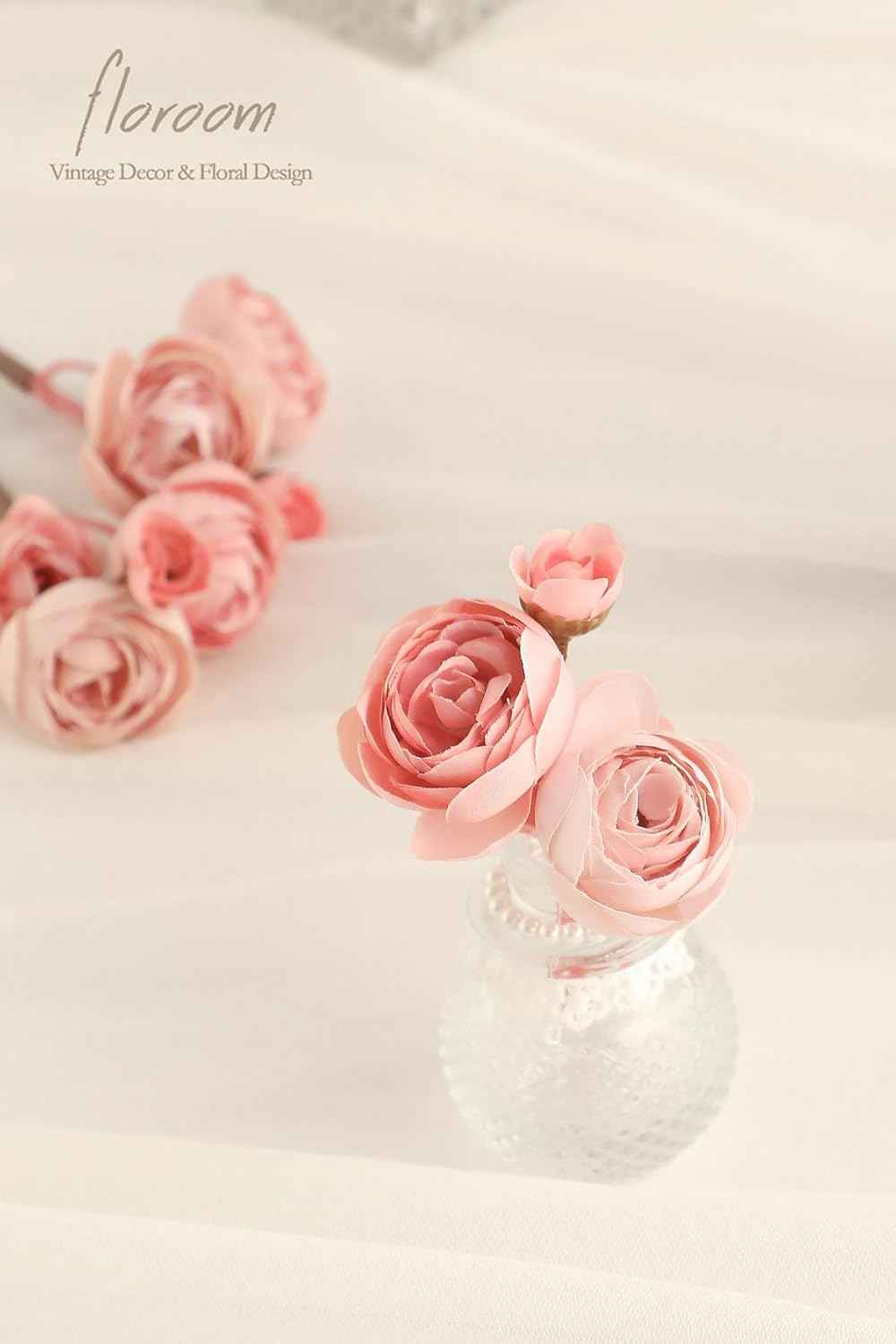 Floroom Ranunculus Artificial Flowers 18 Pcs Dusty Rose Faux Silk Mini Ranunculus Bulk Fake Wedding Filler Flowers for DIY Bouquets, Centerpieces, Bridal Shower Decorations & Arrangements