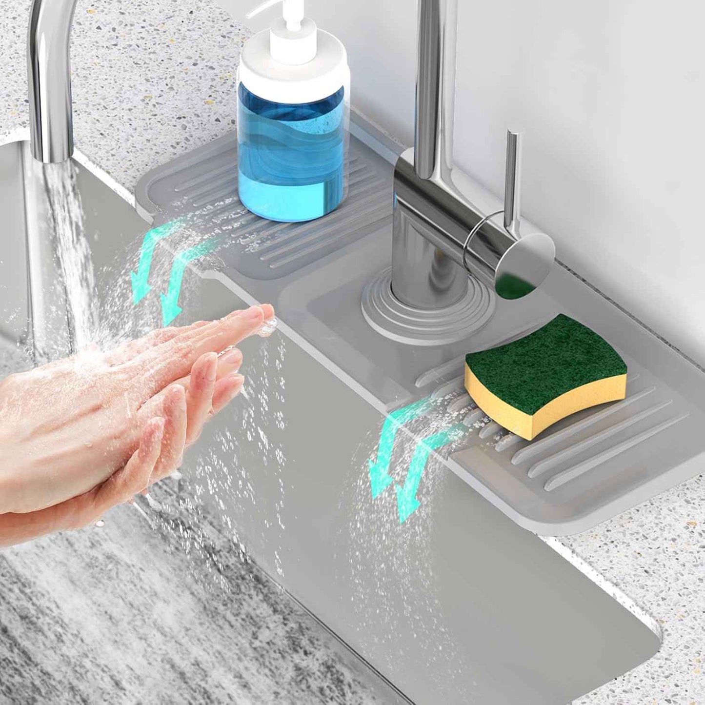 24 Inch Longer Faucet Mat for Kitchen Sink, 5° Slope Fast Self-draining, Kitchen Sink Splash Guard Silicone Sink Faucet Mat Splash Guard Kitchen Sink Area Tidy Splash Faucet Guard Draining Mat