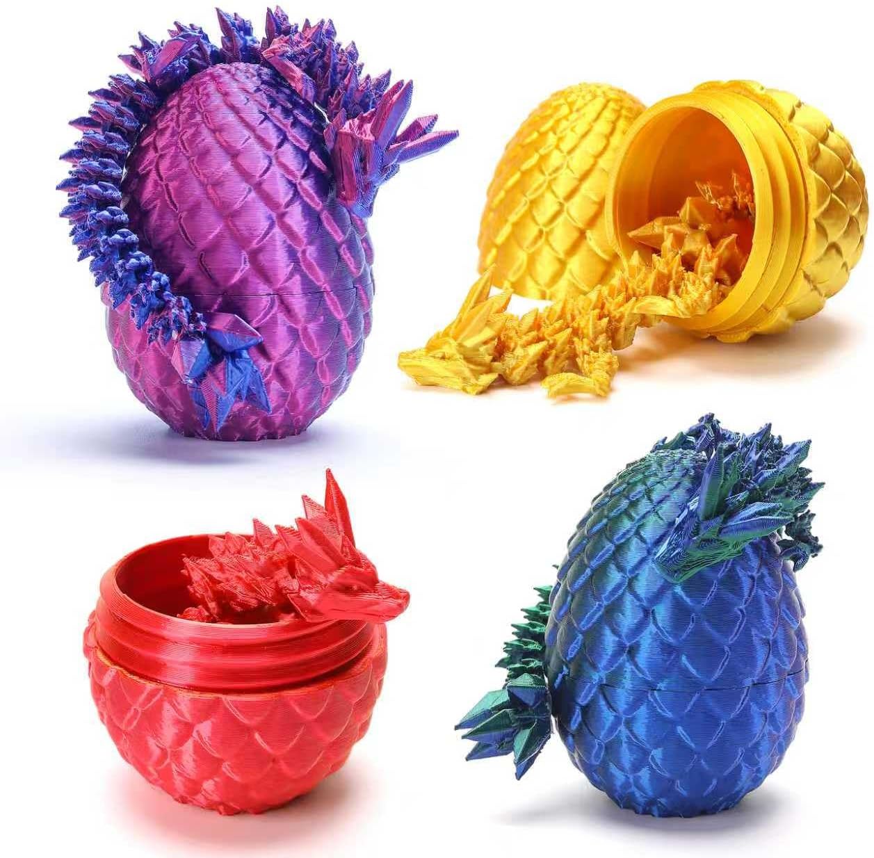 4 Pcs Mini 3D Printed Dragon Eggs with Crystal Dragon Inside, Easter Egg fillers Easter Gifts for for Chrismas, Thanks Giving Valentine's Day, Easter, Bithday(Without Keychain)
