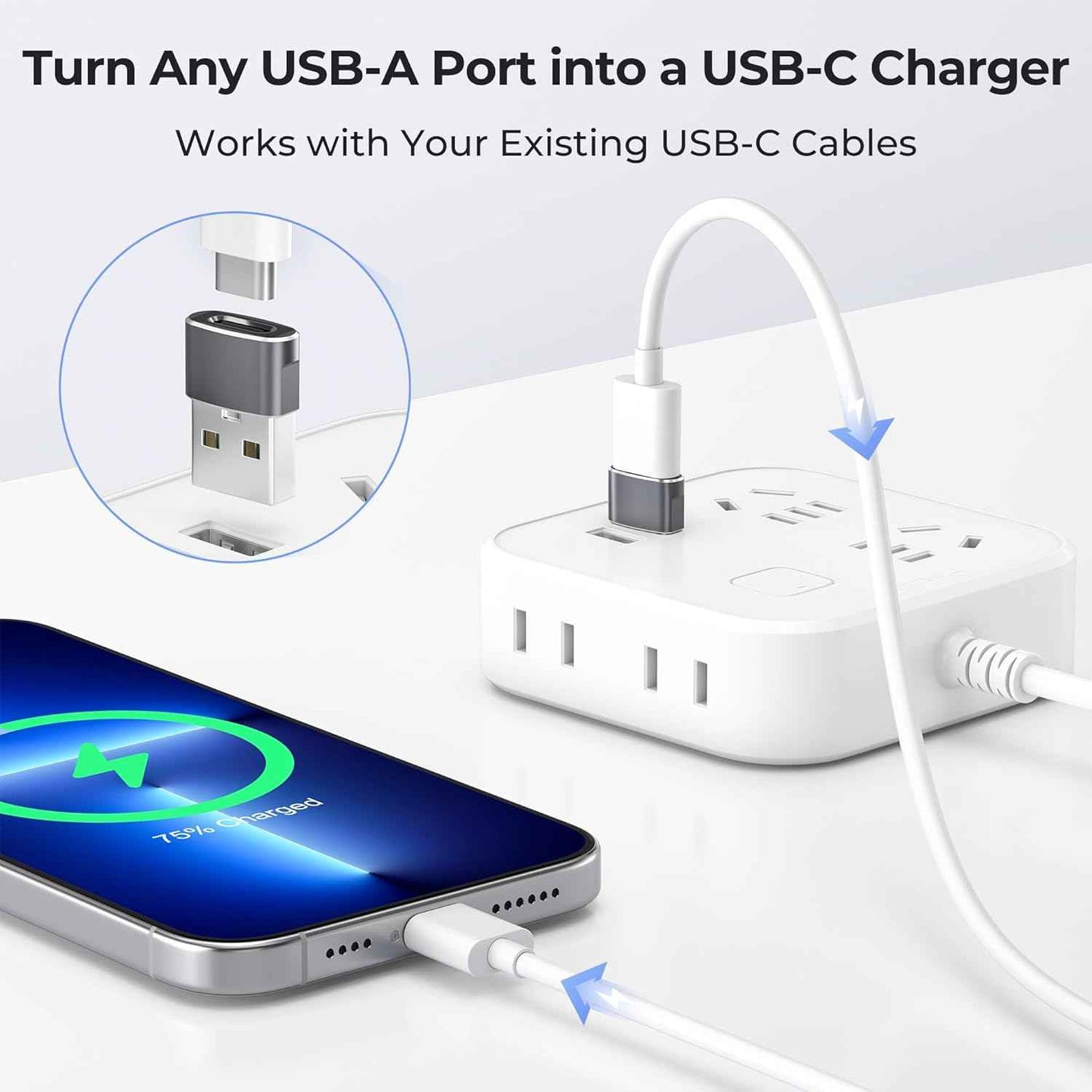Basesailor USB to USB C Adapter,USBC Female to USB A Male Adapter,Type C Converter Charger for iPhone 17 Pro Max,16 15,Apple Watch iWatch S11 S10 SE,AirPods 3,iPad mini Air,Samsung Galaxy S25,Gray
