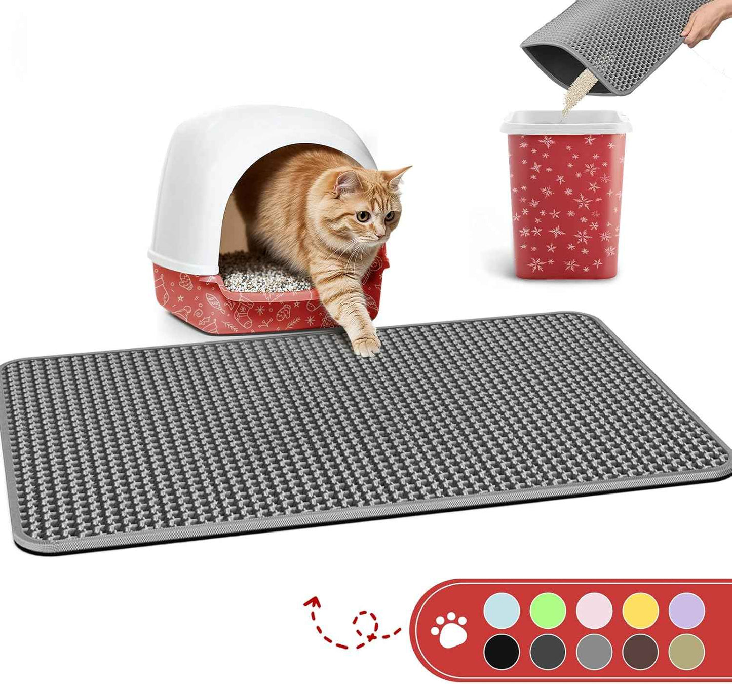 Cat Litter Mat - 23.2'' x 14.6'' Small Litter Trapping Mat, Easy to Clean Litter Box Mat, Waterproof, Urine-Proof, Non-Slip Kitty Litter Mats for Floor, Grey