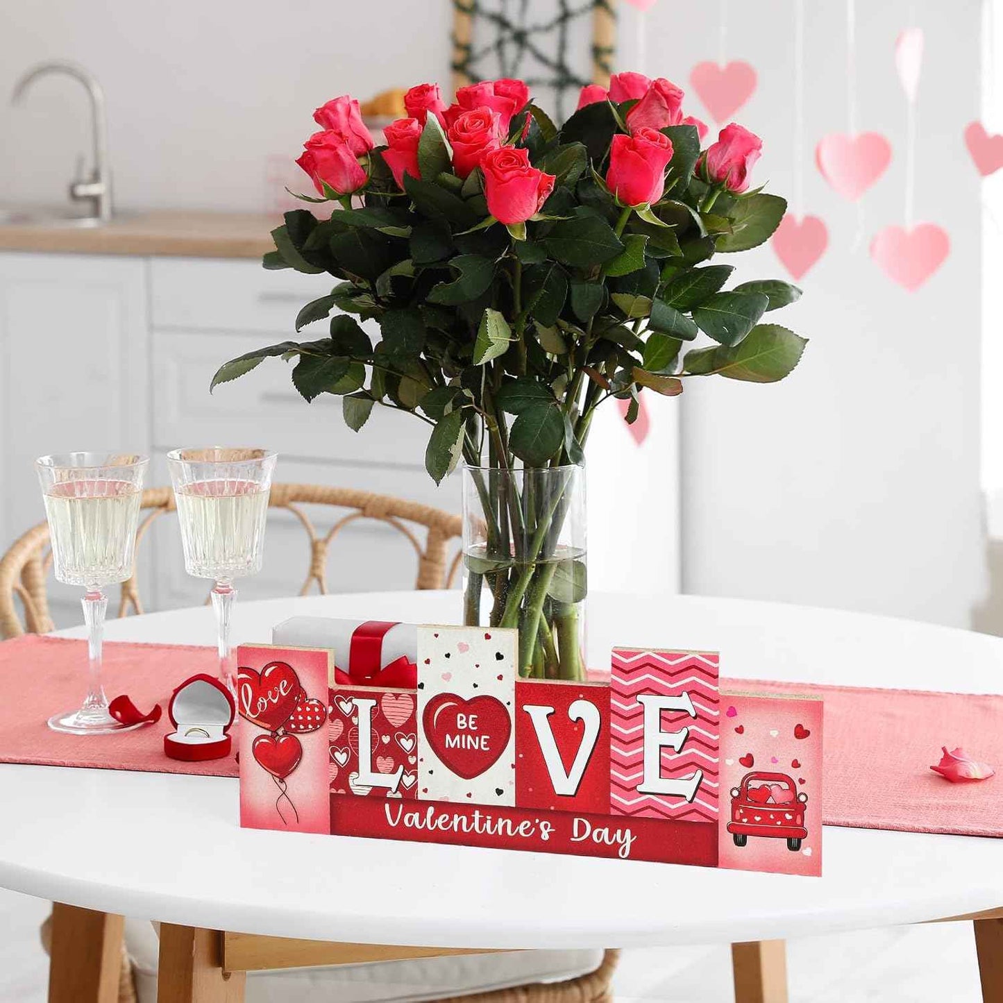 Valentine's Day & St. Patrick's Day Wooden Table Sign - LUCKY LOVE Reversible Tabletop Decor - Rustic Double-Sided Different Theme Irish Farmhouse Table Centerpiece