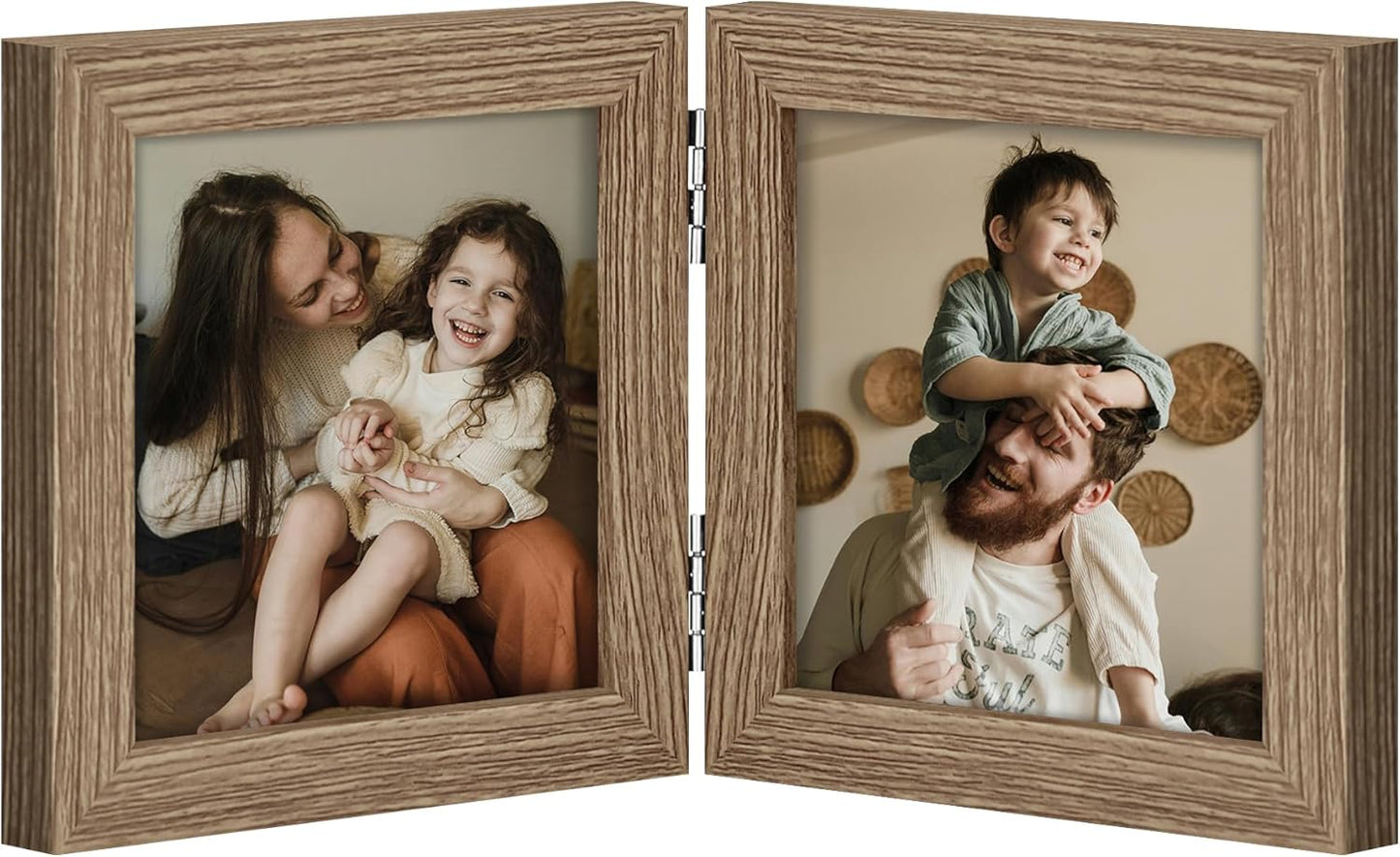 decorUhome Double 4x6 Picture Frame Vertical, Engineered Wood Bifold Photo Frame with Plexiglass for Tabletop Display, 4x6, Black