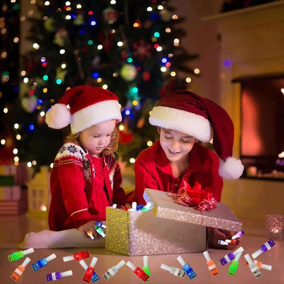 Pinkiwine 24 PCS Christmas LED Finger Projection Lights Christmas Toys for Kids Boys Girls Christmas Stocking Stuffers Party Favors Gifts