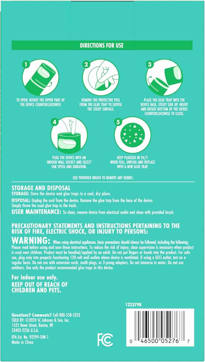 STEM Flying Insect Fan Trap for Indoor Bug Control, Attracts Mosquitoes, Fruit Flies, and House Flies, Plug-in Fan with UV Light, Starter Kit Includes 1 Device and 5 Glue Traps