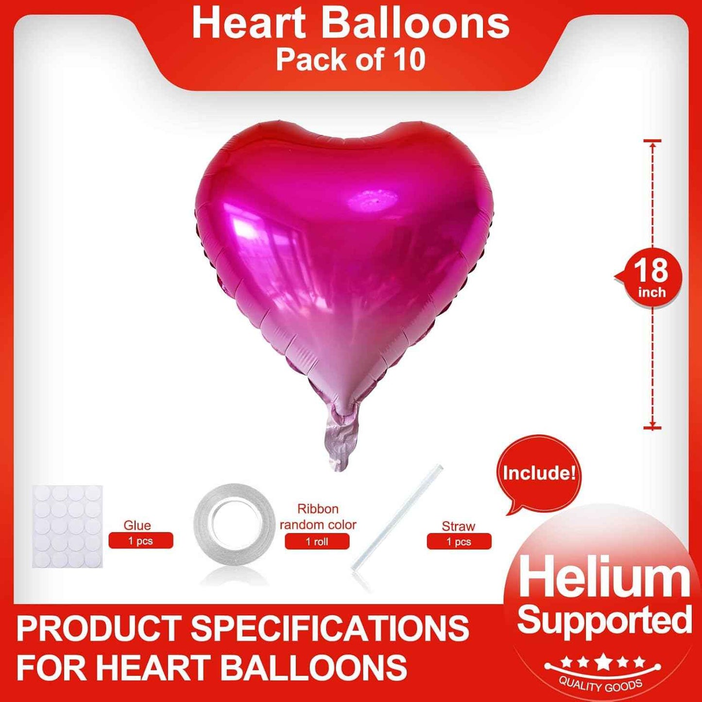 Gradient Pink Heart Shaped balloons Pack of 10,18 Inch Love Valentine Balloons Heart Romantic Balloons For Valentines Day Propose Marriage Wedding Bridal Shower Engagement Party Decorations