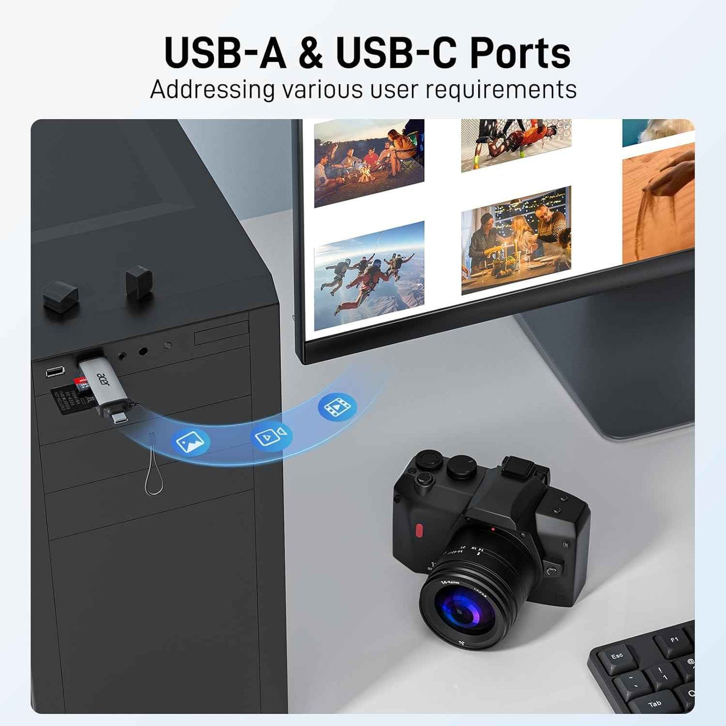 acer SD Card Reader USB C, Dual Slots USB 3.0 Type C to Micro SD Card Adapter, Memory Card Reader for MicroSD, SDHC, SDXC, Compatible with Laptop, PC, iPhone16/15, MacBook Pro/Air, iPad Pro, Android