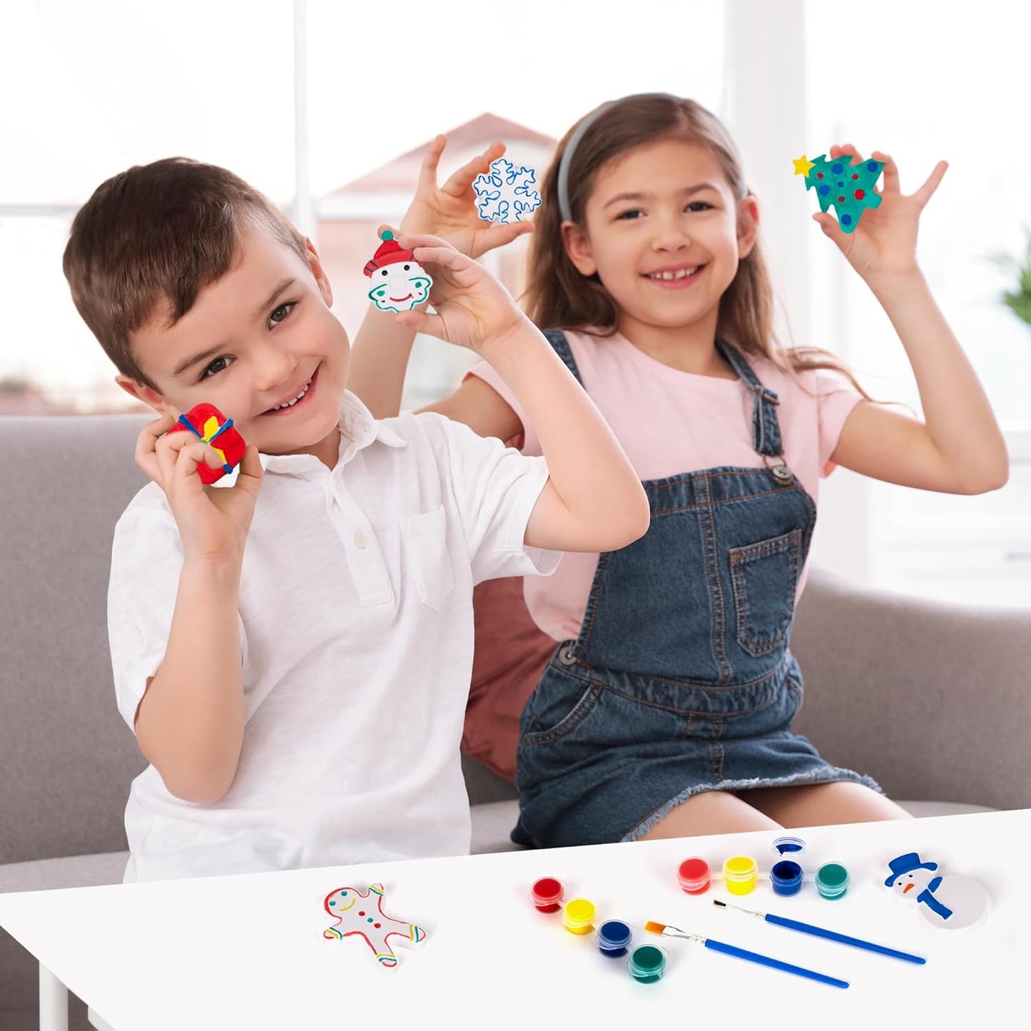 ArtCreativity Christmas Ceramic Painting Kit for Kids - 6 Ceramic Figures, 2 Paint Sets, and 2 Brushes - DIY Christmas Painting Crafts for Toddlers 3 4 5 6 7 8 - Kids’ Paint Activity Set