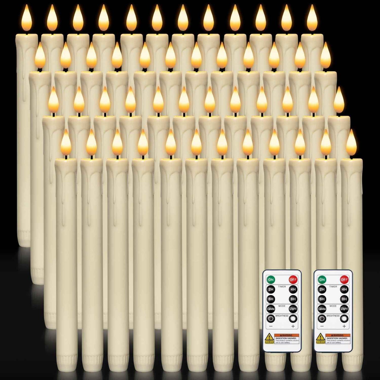 Homemory 6 Pcs Flameless Taper Candles with Remote, Timer, Dimmer, Ivory Battery Operated CandleSticks with Flickering Light, Plastic Led Window Candles, 9.6 Inches for Halloween Christmas Decoration
