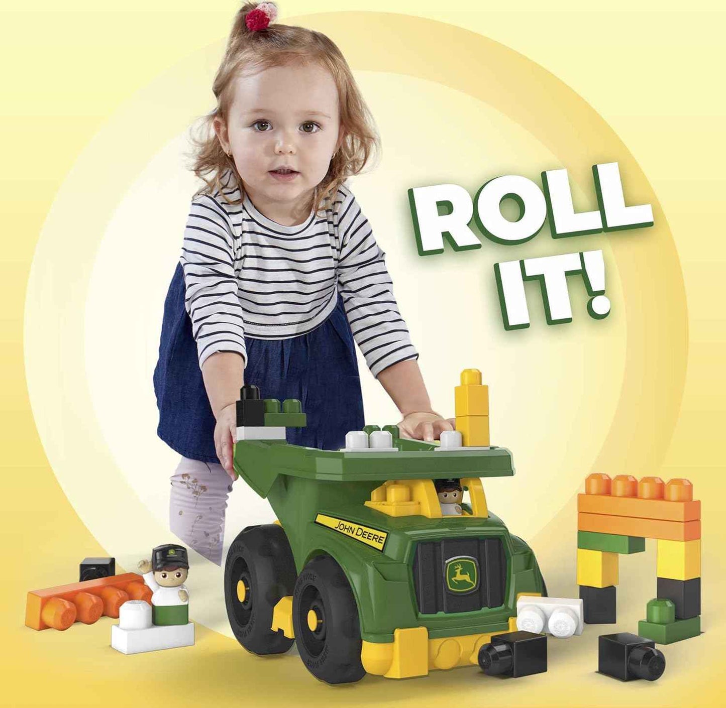 MEGA BLOKS John Deere Toddler Building Blocks Toy Set, Dump Truck with 25 Pieces and Storage, 1 Figure, Green, Ages 1+ Years