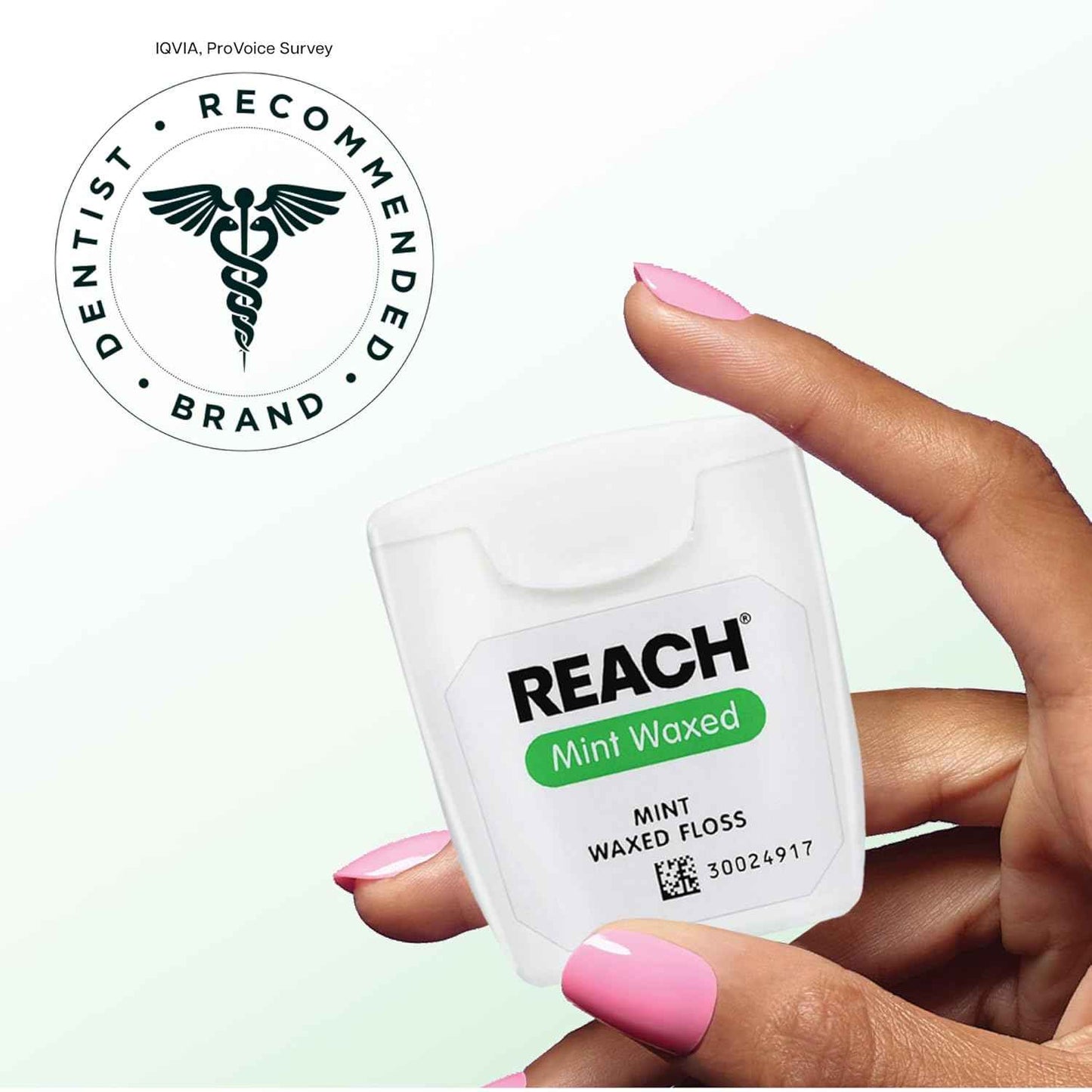 REACH Waxed Dental Floss, Mint, Plaque Remover for Teeth, Shred Resistant, Floss Slides Smoothly, Easy to Use, Waxed, Deep Cleaning Teeth, Oral Care, PFAS Free, for Adults & Kids, 1 Pack, 55 yd