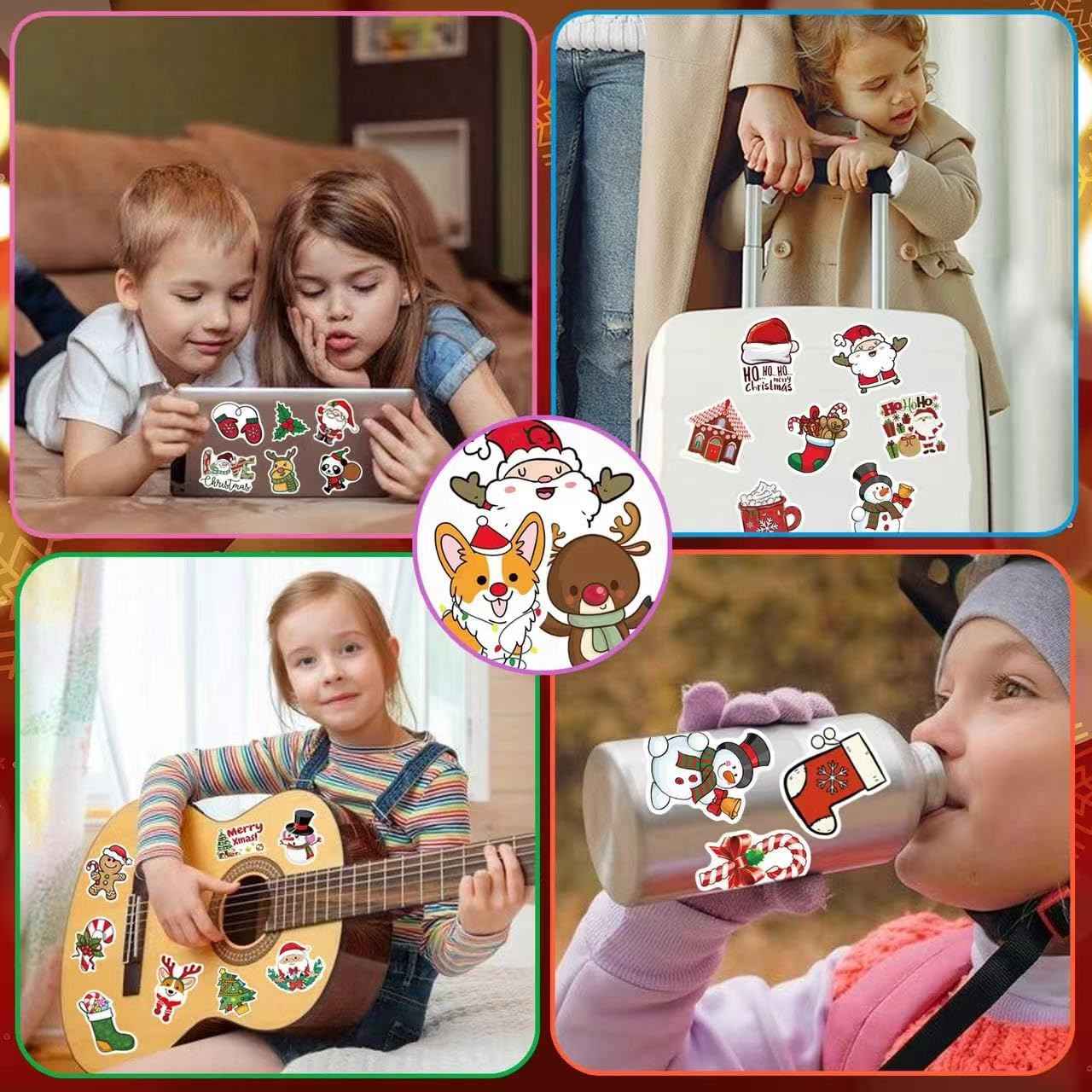 Christmas Stickers, 100PCS Happy Christmas Theme Stickers, Non-Repeating Vinyl Waterproof Holiday Stickers, Holiday Gifts for Kids and Teens, Xmas Party Favorite