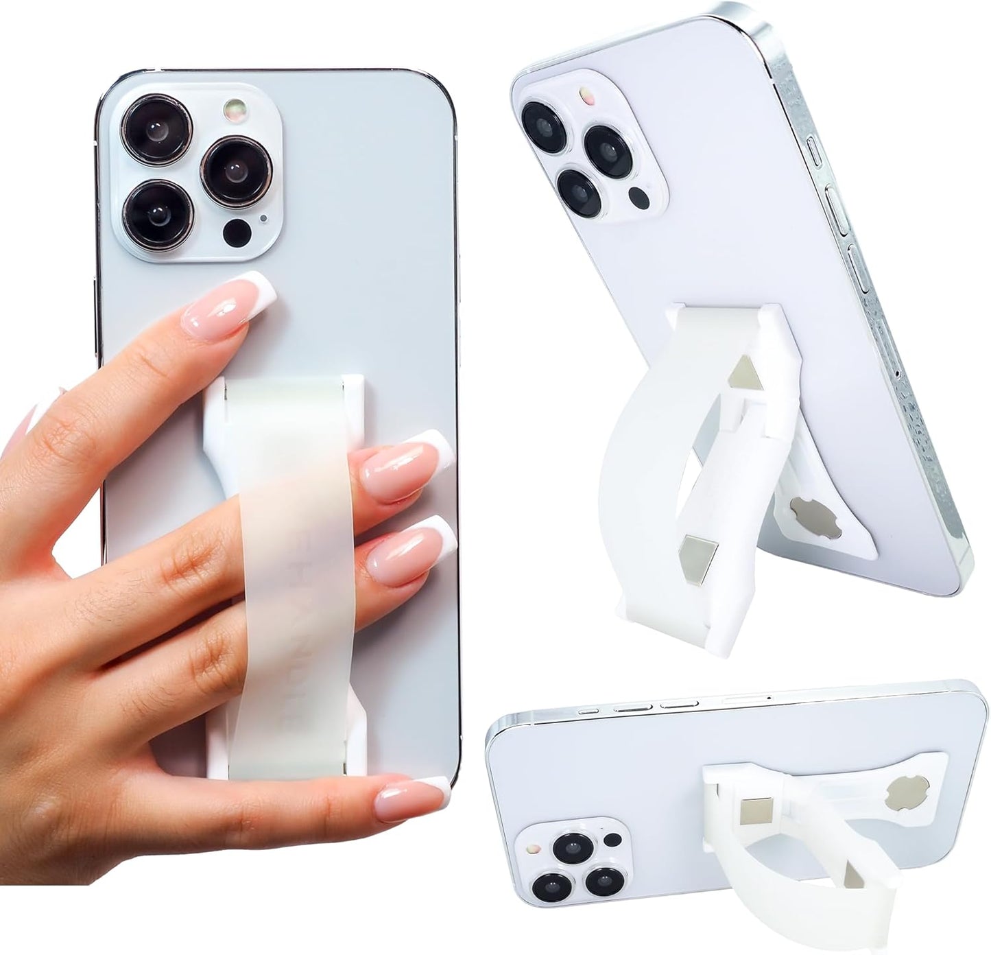 LOVEHANDLE PRO Premium Phone Grip - Silicone Phone Strap - Magnetic Phone Mount and Kickstand for Smartphone and Tablet - Natural Glow Silicone