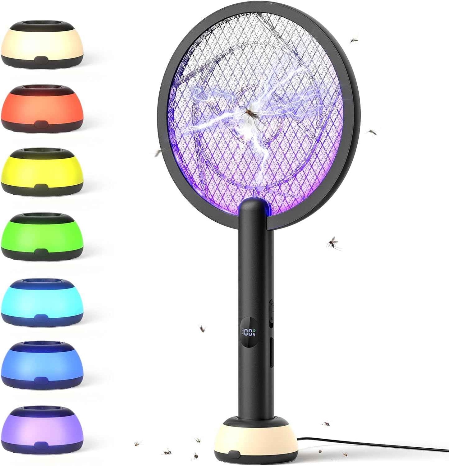 YISSVIC Electric Fly Swatter Bug Zapper Racket Dual Modes Mosquito Killer with Purple Mosquito Light Rechargeable for Indoor Home Office Backyard Patio Camping