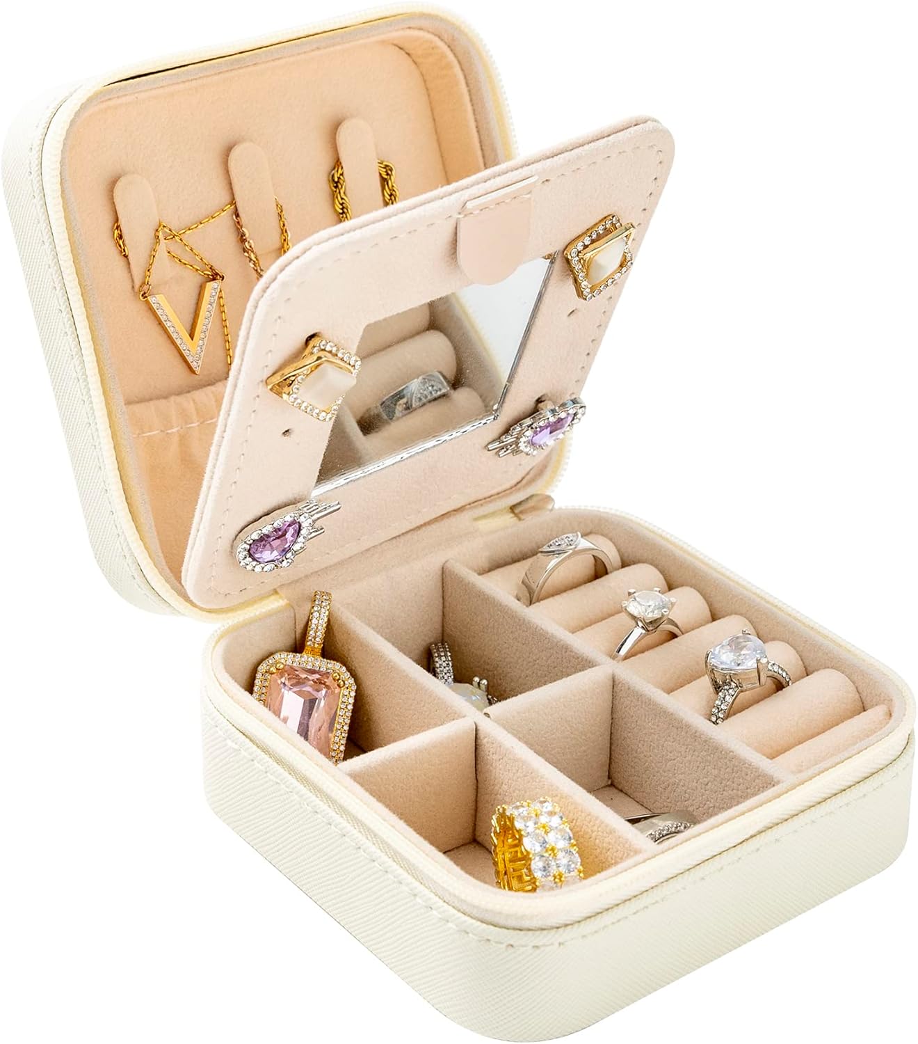 KElofoN Travel jewelry case Travel jewelry box Travel Jewelry Organizer Small box Gift for Girls Women with Mirror(Pink)