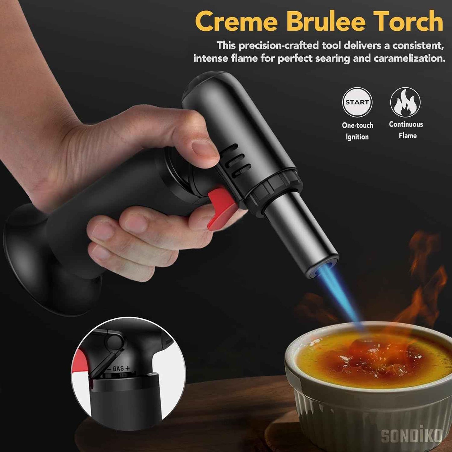 Sondiko Butane Torch Lighter with Adjustable Flame and Refillable Fuel Gauge