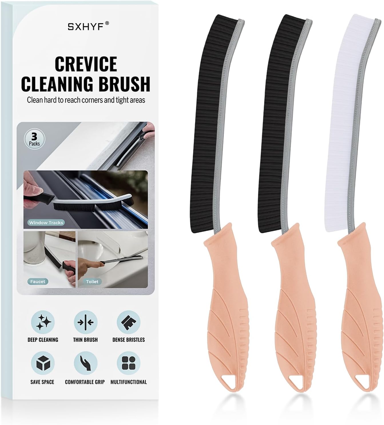 SXhyf Crevice Cleaning Brush – Hard Bristle Grout Scrub Brush for Bathroom, Kitchen & Household Cleaning