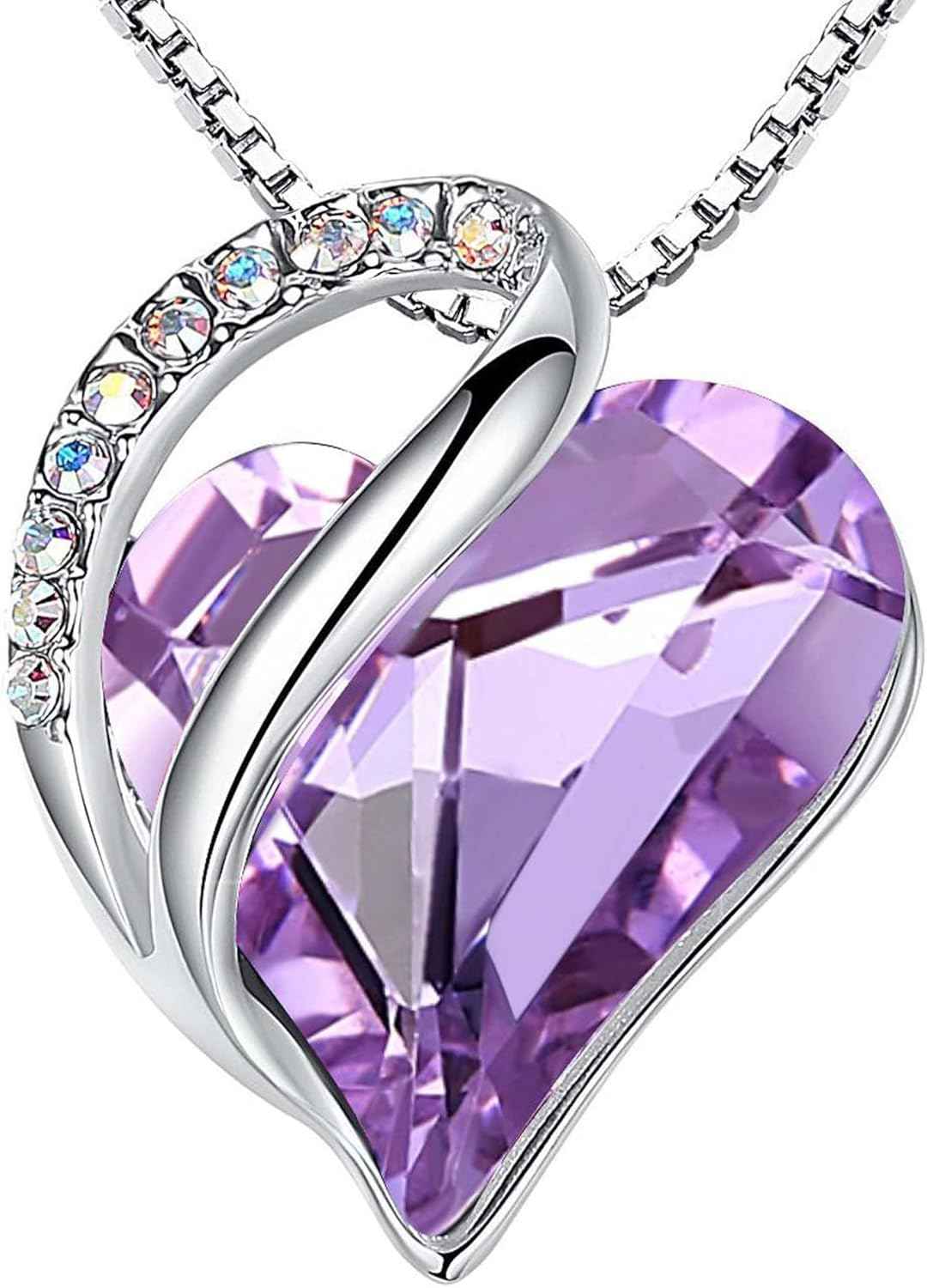 Leafael Valentine's Day Gift Necklaces for Women, Infinity Love Birthstone Heart Crystal Pendant, Birthday Anniversary Jewelry for Wife, Mom, and Her, Silver Plated, 18" + 2" Adjustable Chain | Gifts for Her, Birthday Jewelry, 18 plus 2 inch, Mom, Wife