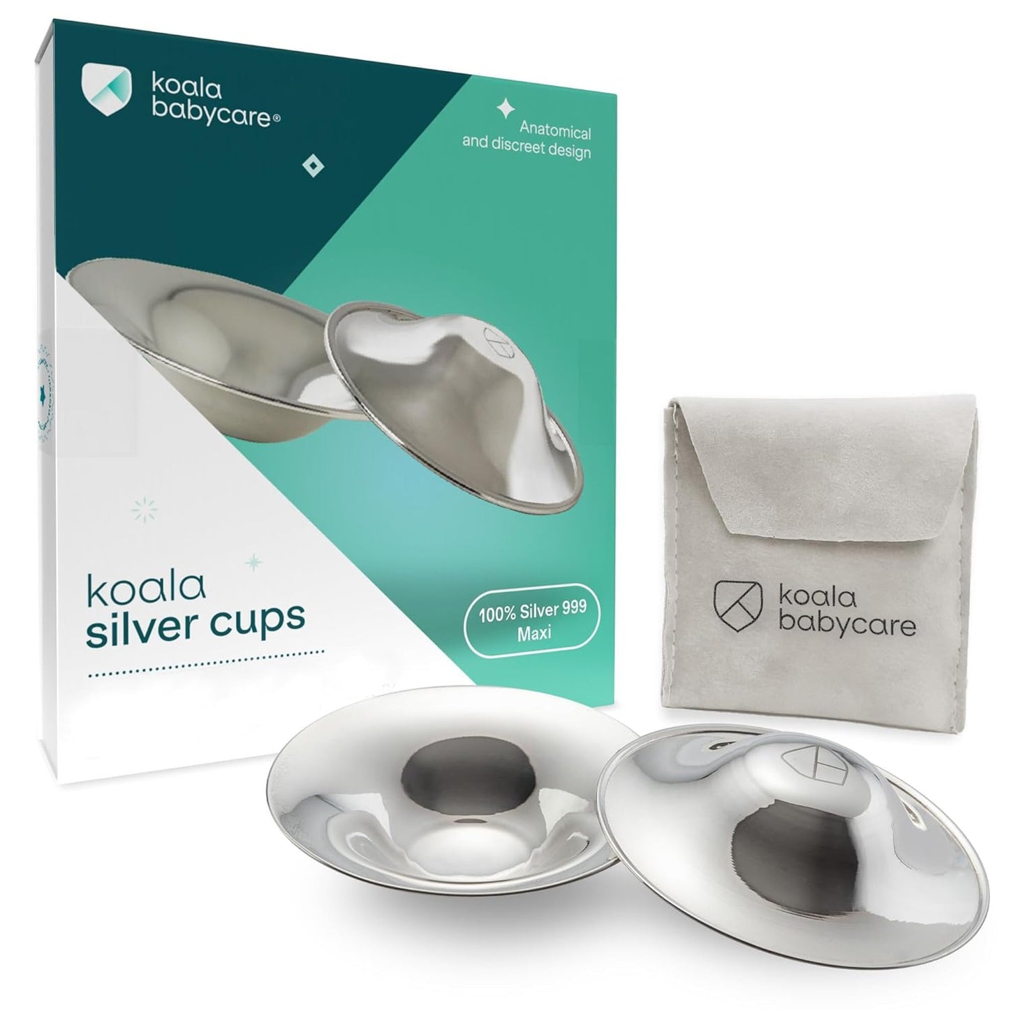 Koala Babycare The Original Silver Nursing Cups - Nipple Shields for Breastfeeding Newborn - Breastfeeding Essentials - Protect and Soothe - Tri-Laminate Silver - Standard Size