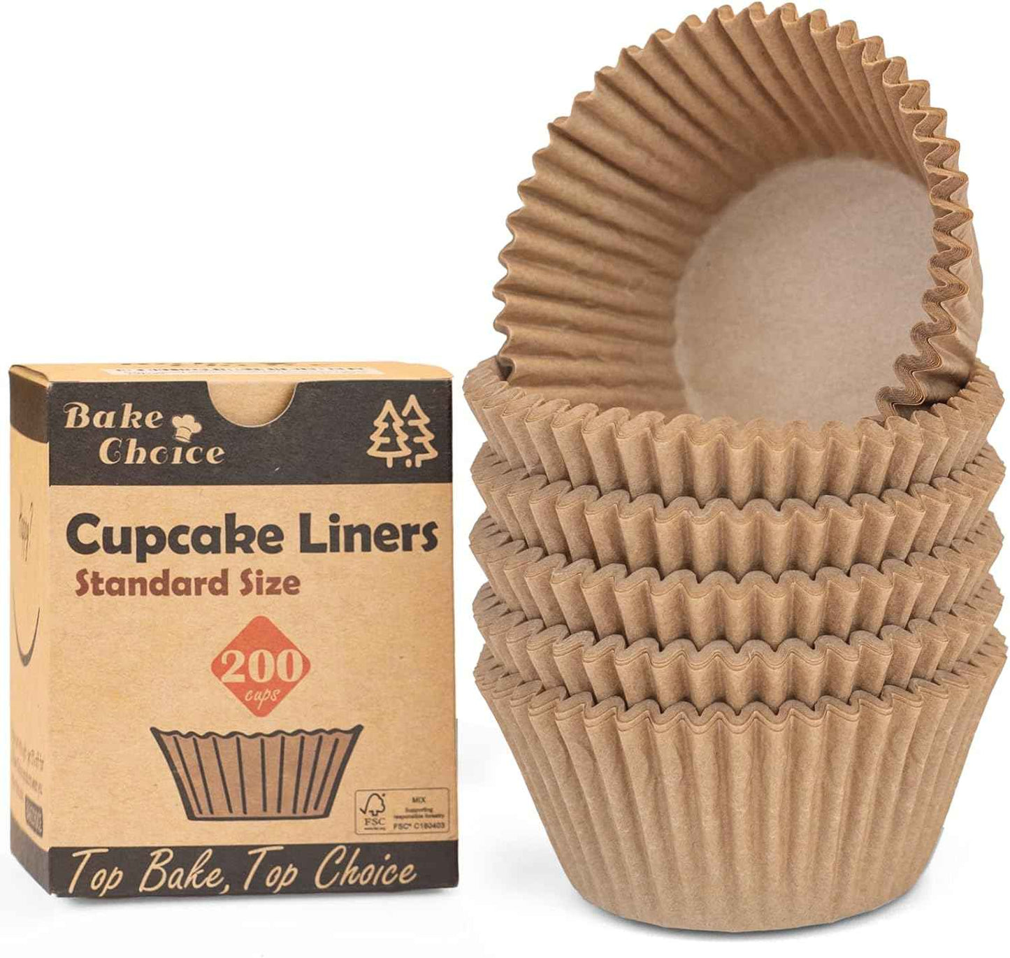 Non-stick 200pcs Standard Cupcake Liners for Baking, Natural, Food-grade Cupcake Wrapper, Greaseproof Parchment Muffin Liners