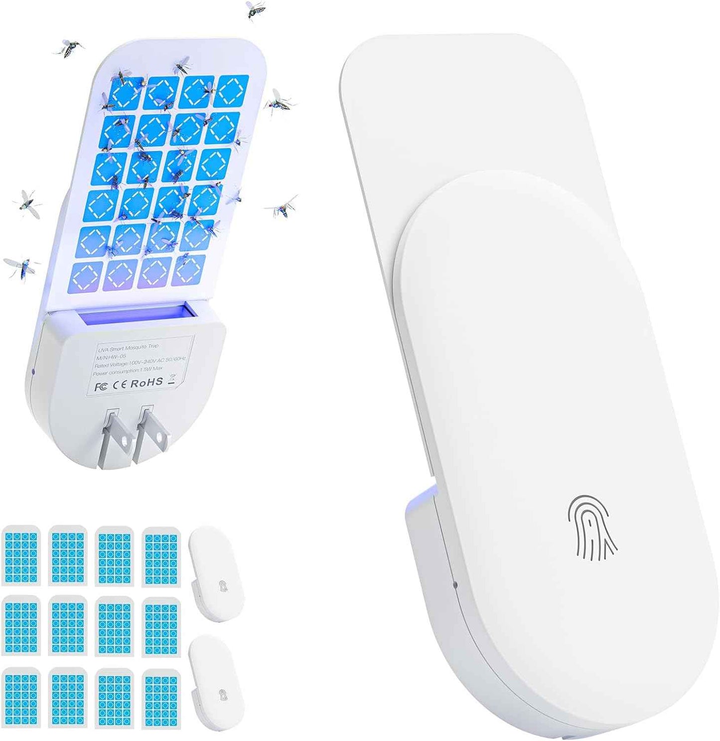 Flying Insect Trap, 2 in 1 Indoor Plug-in Fruit Fly Trap, 1 Trap White and 6 Glue Cards, Fruit Fly Traps for Gnat, Moth, Mosquito, Suitable for Every Part of The Home