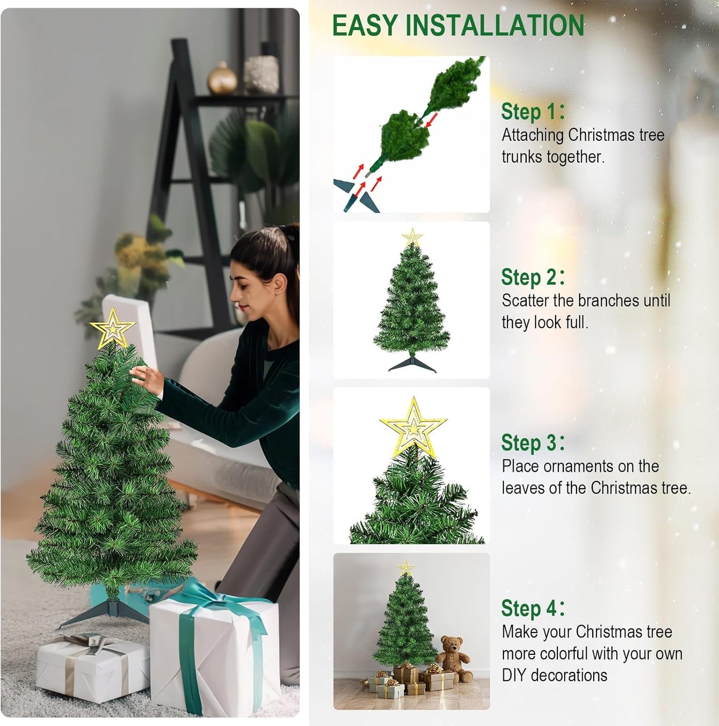 3FT Premium Hinged Artificial Holiday Small Mini Christmas Tree for Tabletop,Home, Office, Indoor and Outdoor Holiday Decoration,Easy Assembly Metal Hinges & Foldable Base