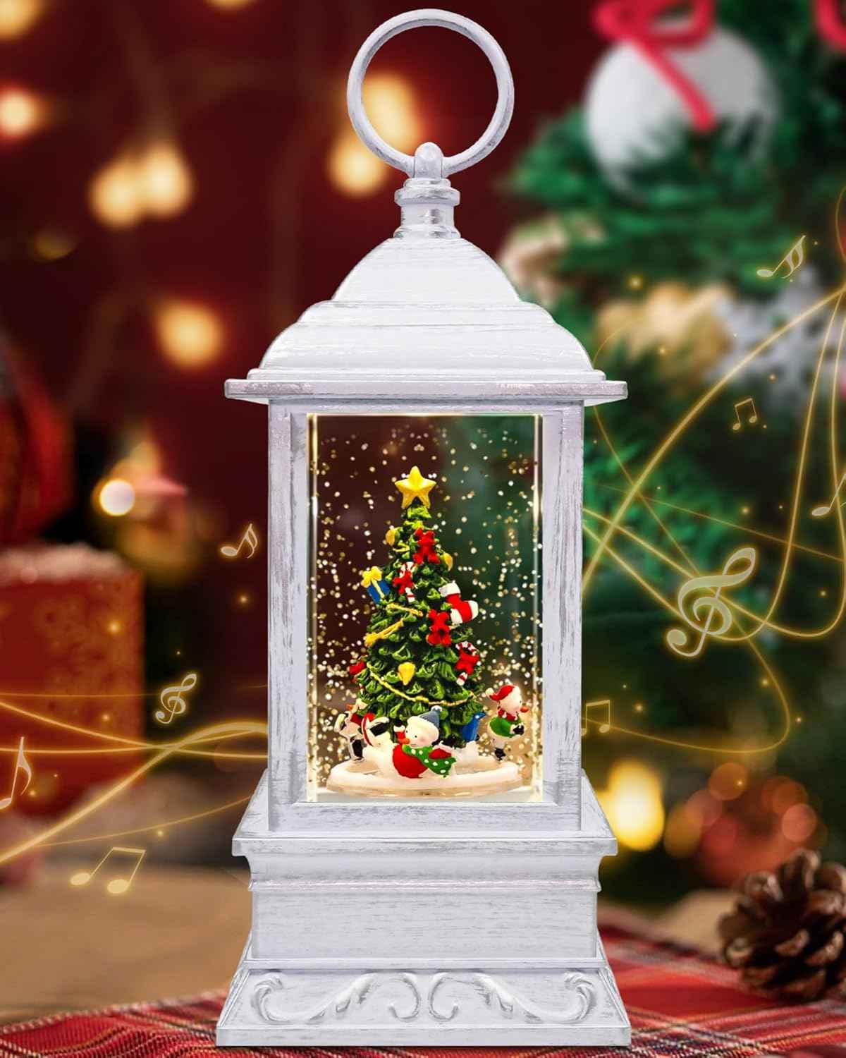 Christmas Santa Snow Globe Light up Lantern with 8 Songs, 9.17" Red Christmas Snow Globes for Kids Adults, 6H Timer & Dual Power, Snowglobes Christmas Decorations Indoor, Gifts for Women Men