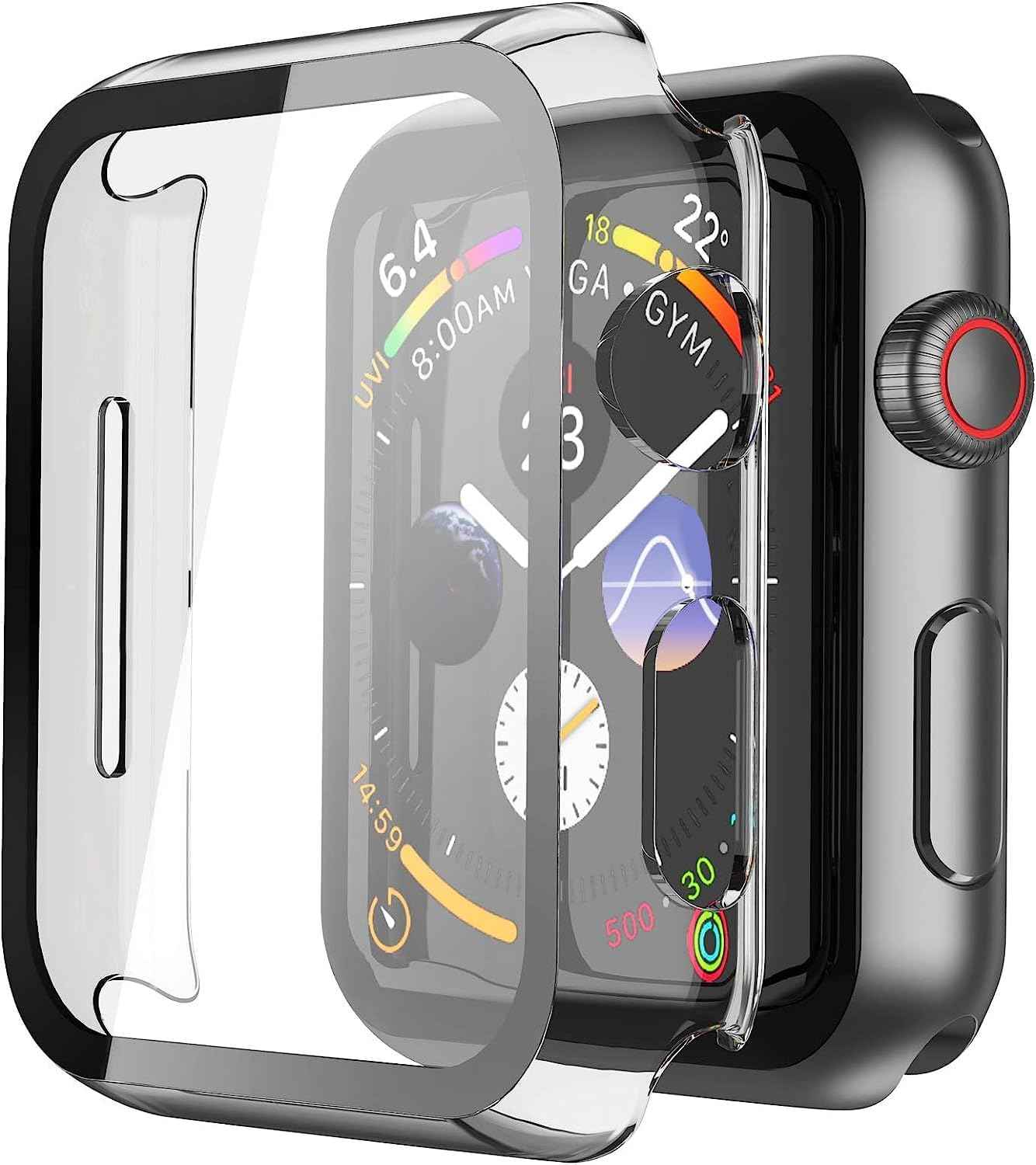 Misxi 2 Pack Tempered Glass Case Compatible for Apple Watch Series 11 (2025) Series 10 46mm, Screen Protector Cover for iWatch, Black