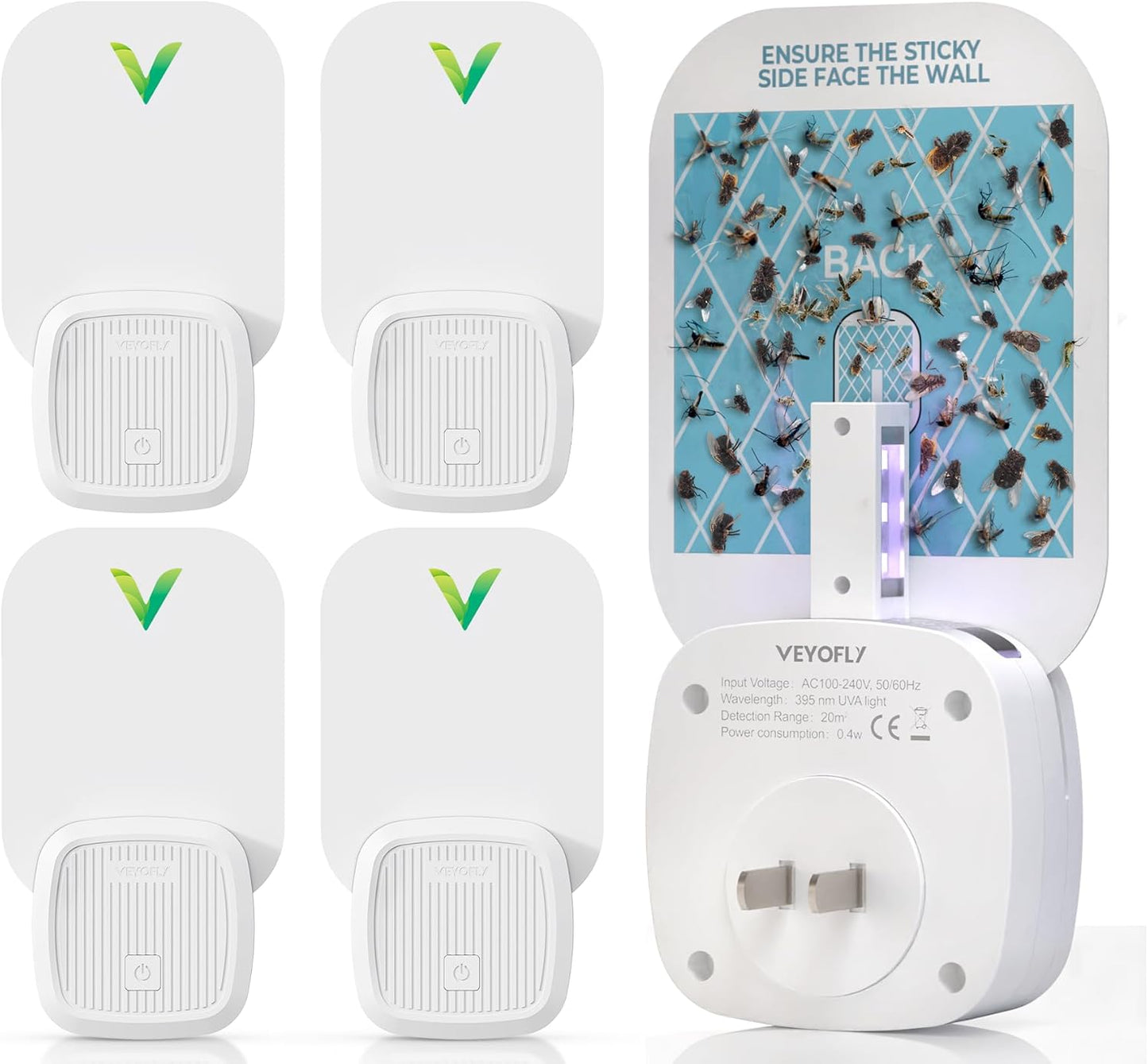 VEYOFLY Fly Catcher Indoor, Fly Trap Indoor, (1 Device + 3 Refills) Fruit Fly Traps for Indoors, Gnat Traps for House Indoor, Bug Killer, Fly Trap, Plug in Light Flying Insect Trap