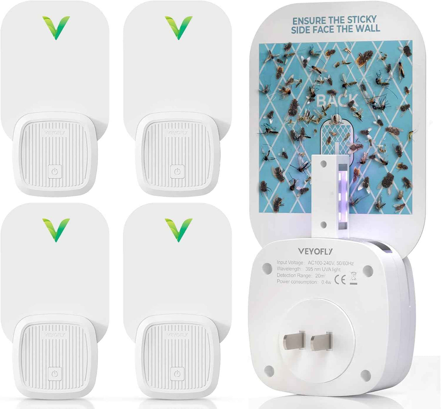 VEYOFLY Fly Catcher Indoor, Fly Trap Indoor, (1 Device + 3 Refills) Fruit Fly Traps for Indoors, Gnat Traps for House Indoor, Bug Killer, Fly Trap, Plug in Light Flying Insect Trap