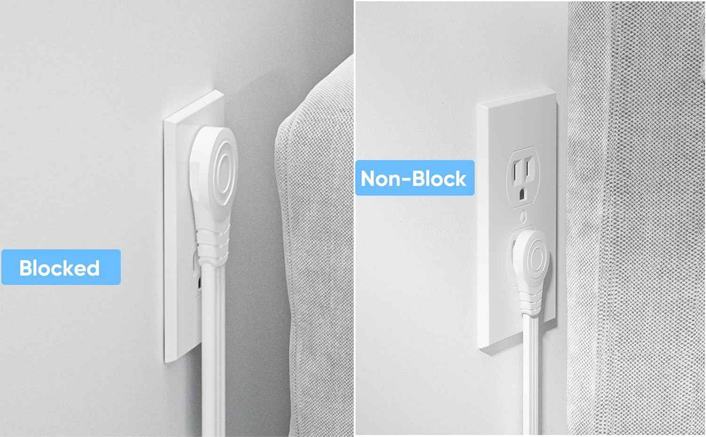 Power Strip Surge Protector, Olcorife Ultra Thin Flat Plug Extension Cord 5ft, 6 Outlets 3 USB Ports(1 USB C), 3 Sided Outlet Extender for Home Office Travel Dorm Room Essentials, White