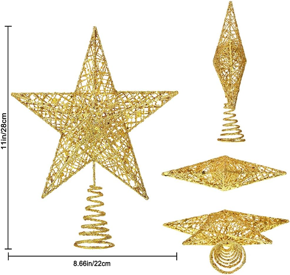 Christmas Tree Topper – Glitter Gold Hollow Star for Xmas Tree Decoration, Sparkling Treetop Ornament for Holiday Decor