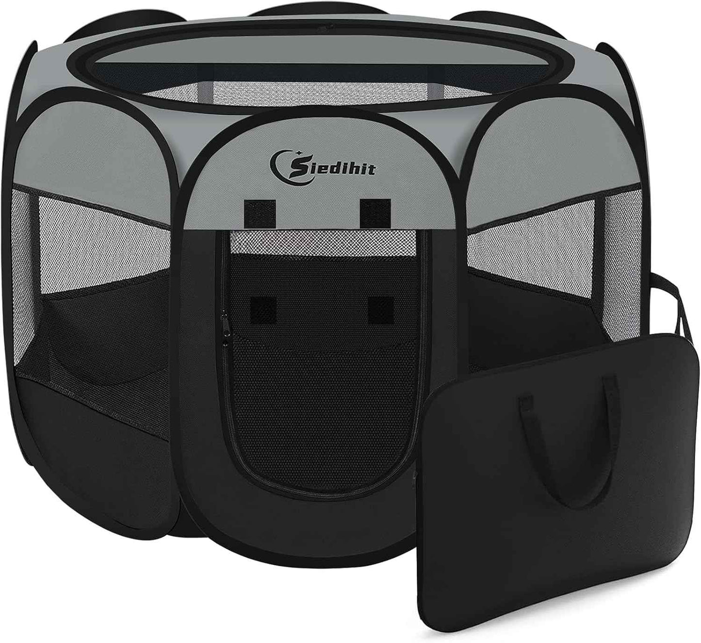 Dog Cat Playpen, Puppy Pet Playpen Indoor for Small Dogs Tent Crates Cage Outdoor, Portable Pop Up Dog Kennel Playpen with Carrying Case for Dogs/Cats/Rabbits, Removable Zipper Top, Grey