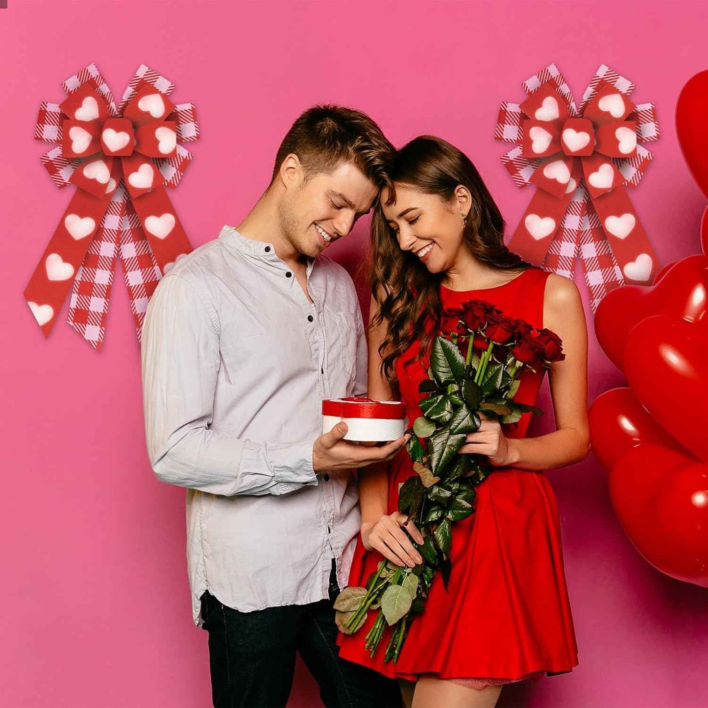 Valentine's Day Ribbon for Wreath Bow Wrapping Gifts, Plaid Red Hearts Patterned Ribbon 2.5" X 10 Yard Wired