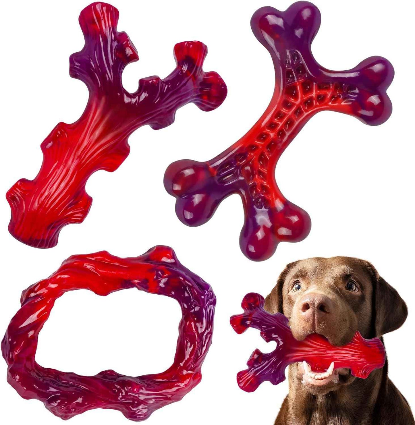 Tough Dog Toys for Aggressive Chewers 3 Pack, Indestructible Dog Toy for Large Dogs, Bacon Flavored, Keeps Dogs Busy