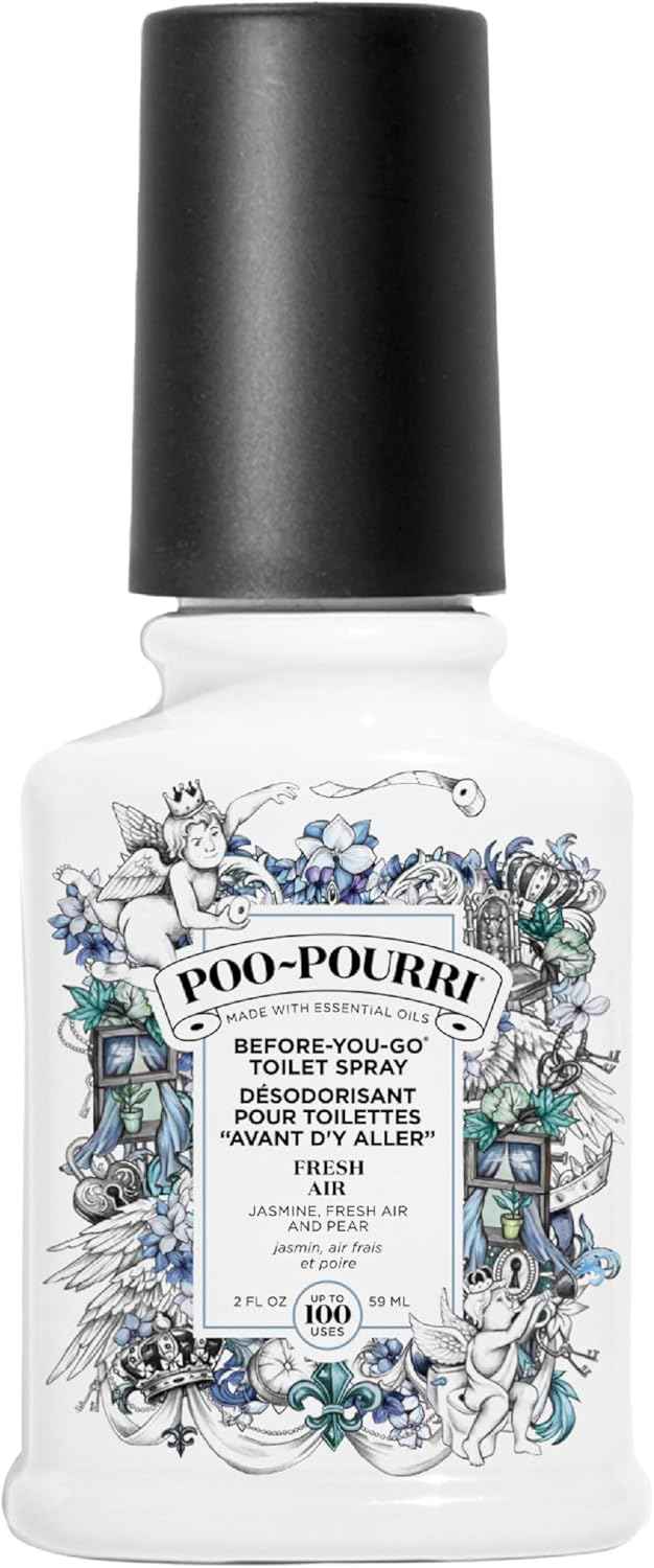 Poo-Pourri Before-You-Go Toilet Spray, Fresh Air, 4 Fl Oz, Up to 200 Uses, Bathroom Odor Deodorizer , Plant-Based with Essential Oils, for Home or Work, Jasmine, Fresh Air and Mint Scent