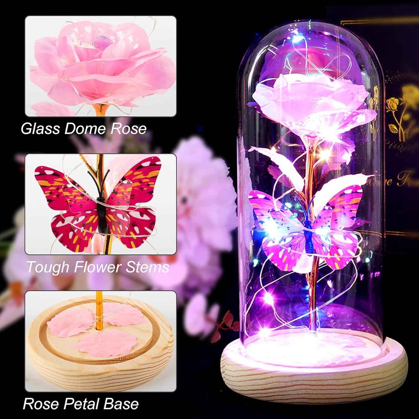Beferr Gifts for Women Mom Birthday Gifts, Galaxy Glass Rose Forever Preserved Flowers for Delivery Prime Light Up Rose in Glass Dome Valentines Rose Gifts for Her Wife Daughter Girlfriend