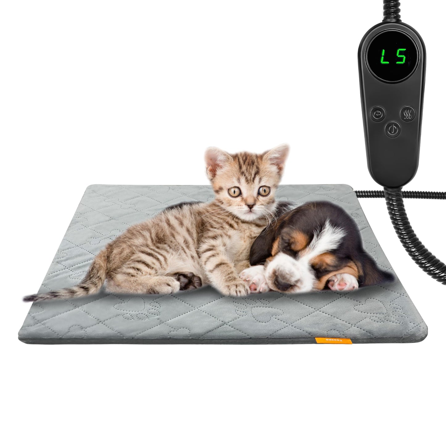 Pet Heating Pad for Cats Dogs Electric Heated Bed Waterproof Warming Mat Indoor Outdoor Chew Resistant Cord Adjustable 5 Timer and 6 Level Temperature for Pets Puppy Animals-17.7x17.7in