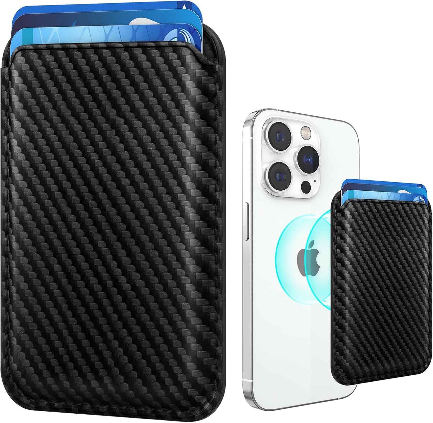 Stronger Magnetic RFID Leather Mag-Safe Card Holder for iPhone 16 Series, Mag-Safe Accessories Stick on Series of iPhone 17/16/15/14/13/12 and Pro/Promax, Black