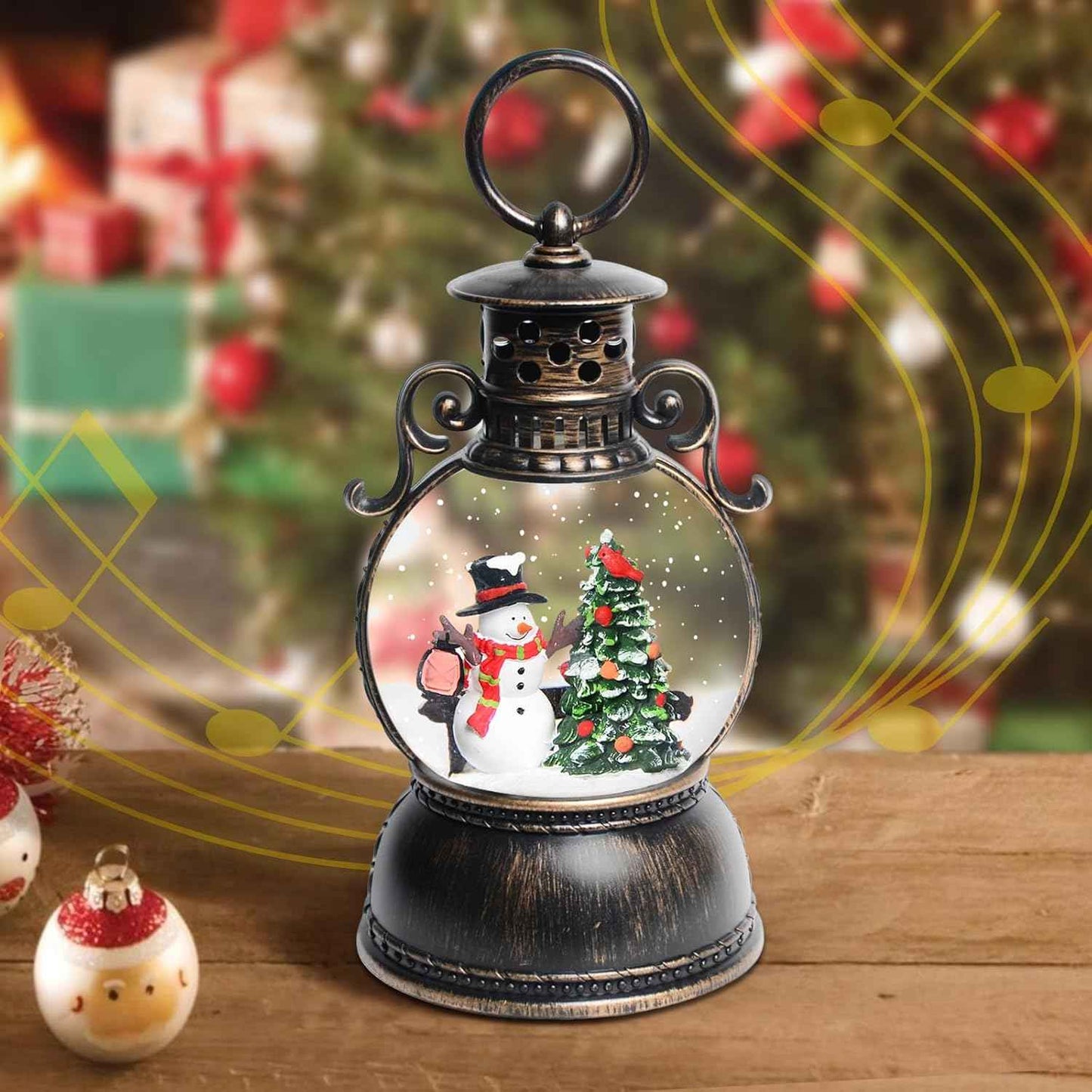Christmas Santa Snow Globe Light up Lantern with 8 Songs, 9.17" Red Christmas Snow Globes for Kids Adults, 6H Timer & Dual Power, Snowglobes Christmas Decorations Indoor, Gifts for Women Men