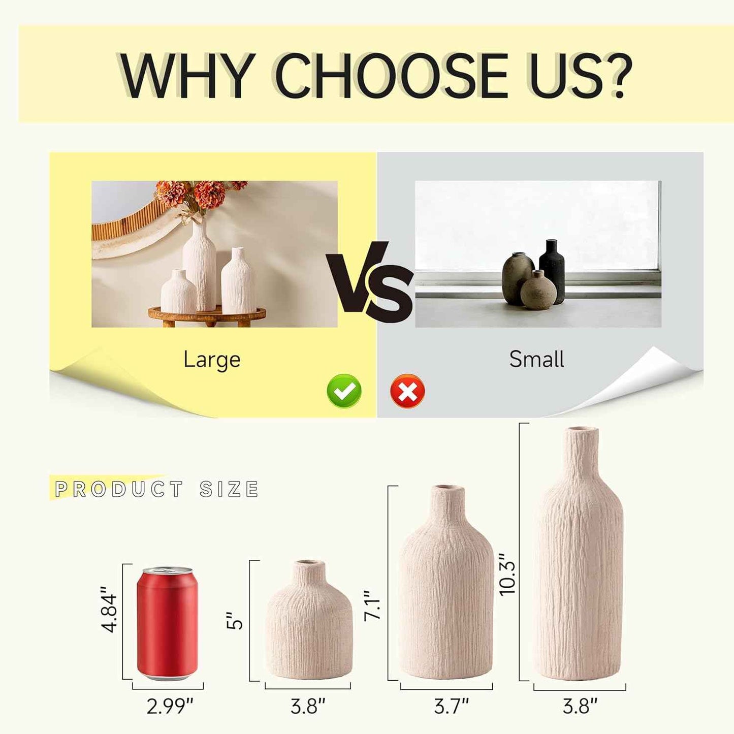 Ceramic Vase Home Table Decor - White Flower Vase Set of 3 Living Room Kitchen Decorations Farmhouse Modern Rustic Vases Decorative Centerpiece for Shelf Bedroom Office Bathroom Dining Coffee Desk