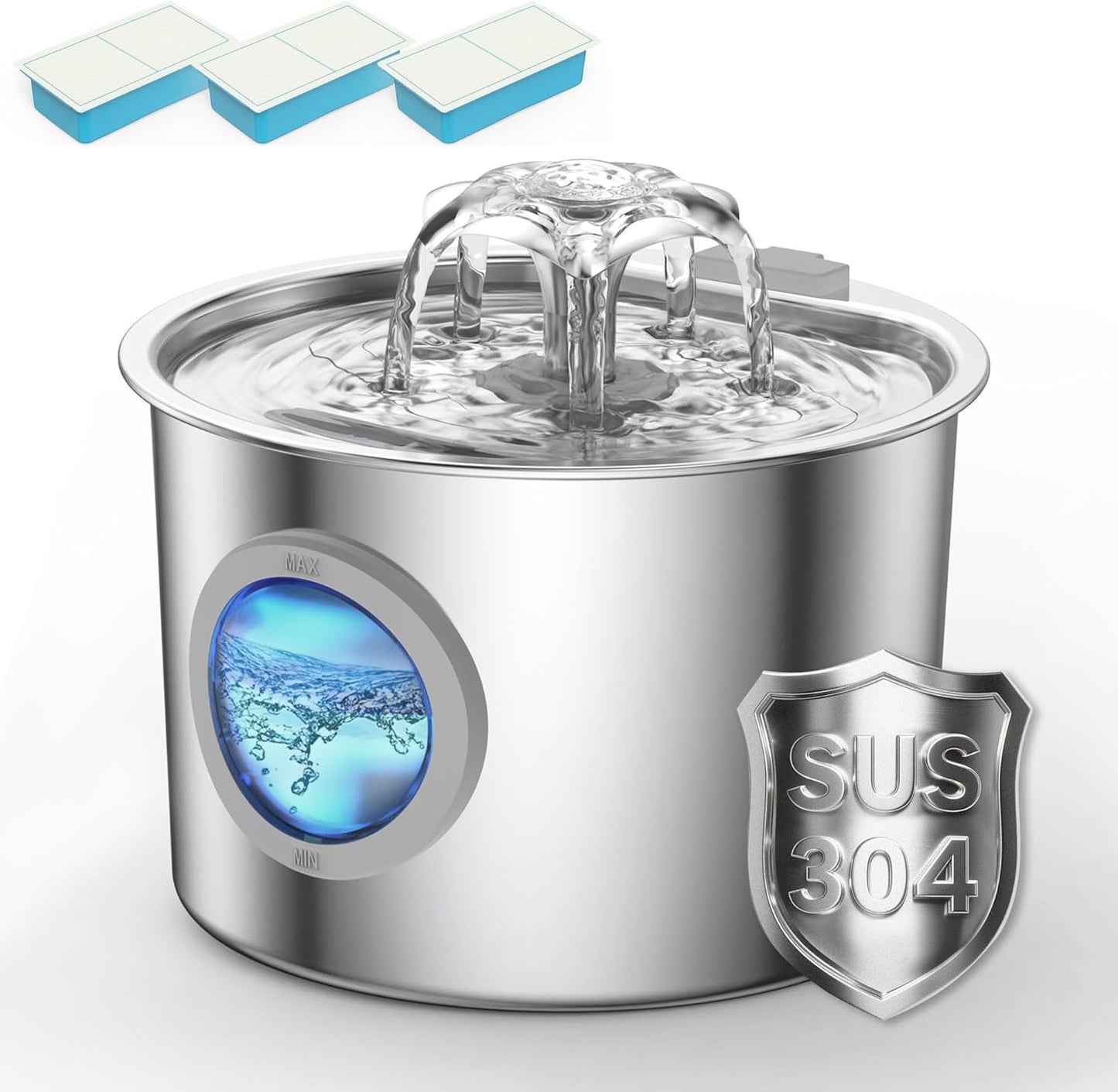 Cat Water Fountain Advanced 304 Stainless Steel 2.2L/74oz with Detachable Tank, Easy to Clean
