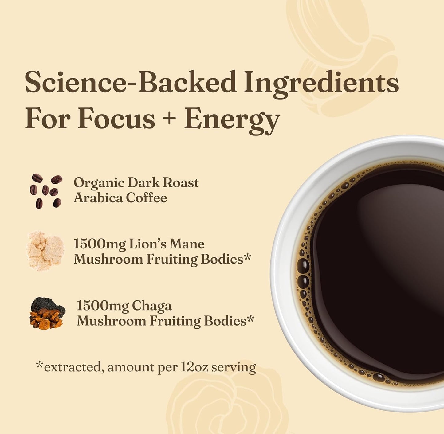 Four Sigmatic Focus Mushroom Coffee | Organic Ground Coffee with Lion's Mane Mushroom and Chaga for Better Focus and Immune Support | 12oz Bag