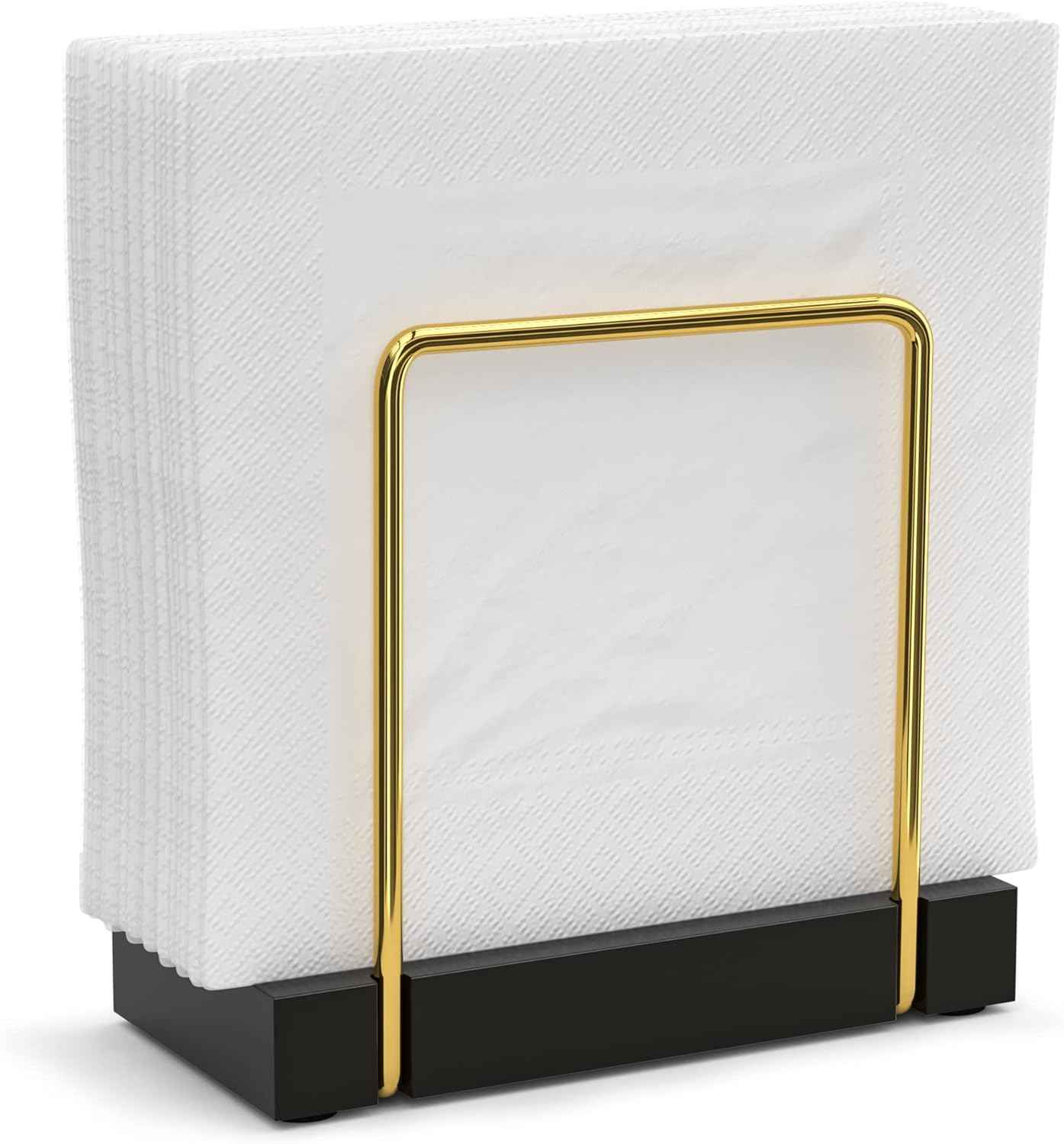 Wican Napkin Holder for Table, Bamboo Iron Standing Napkin Dispenser for Kitchen Dining Farmhouse Cocktail Picnic Bar Rustic Wood Holders for Paper Mail Bills Suitable for All Dining Room Decors Black