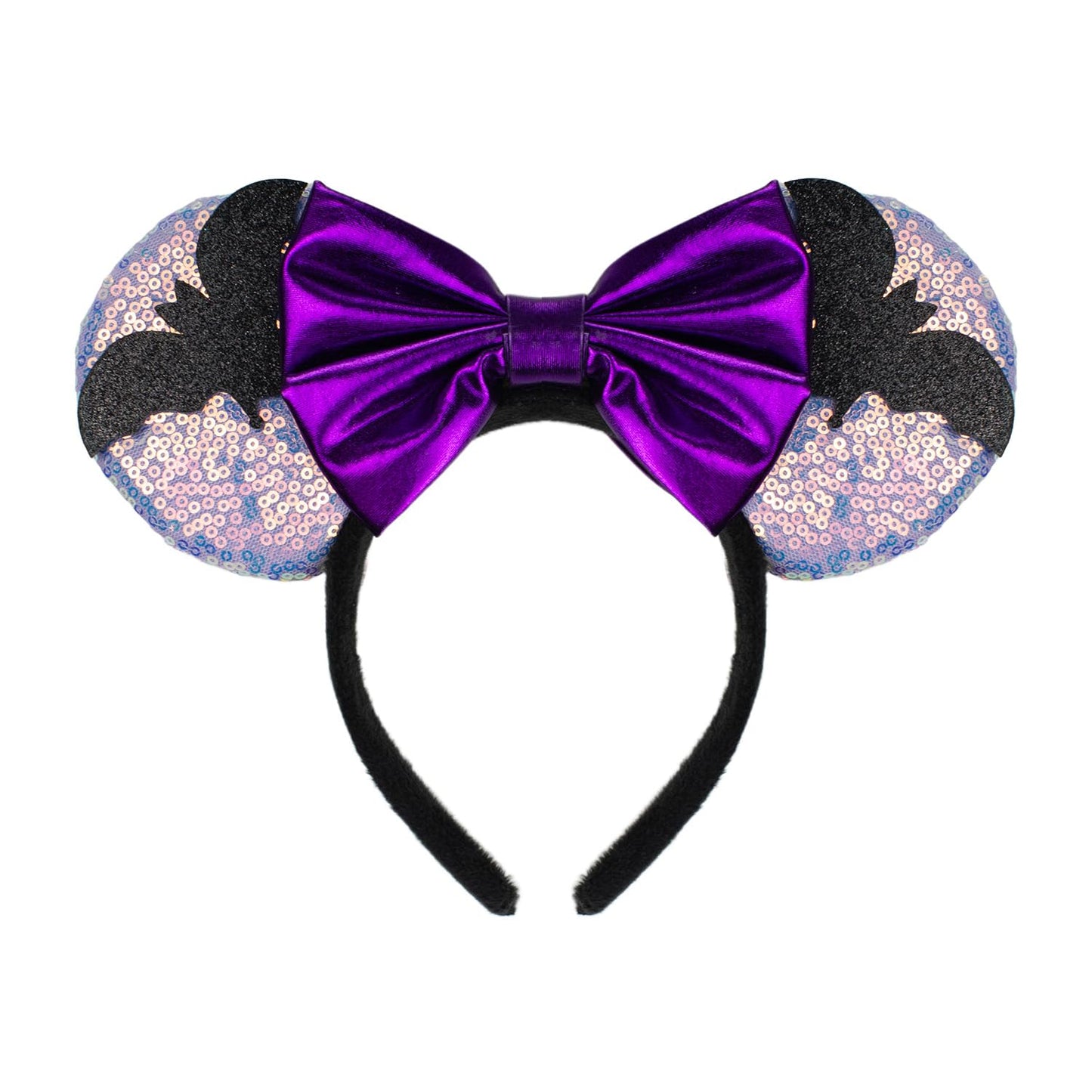 JIAHANG Christmas LED Flash Mouse Ear Headband, Lollipop Light Up Furry Edged Sequin Bow Hairband, Glowing Festival Party Decoration Headwear for Women Girls