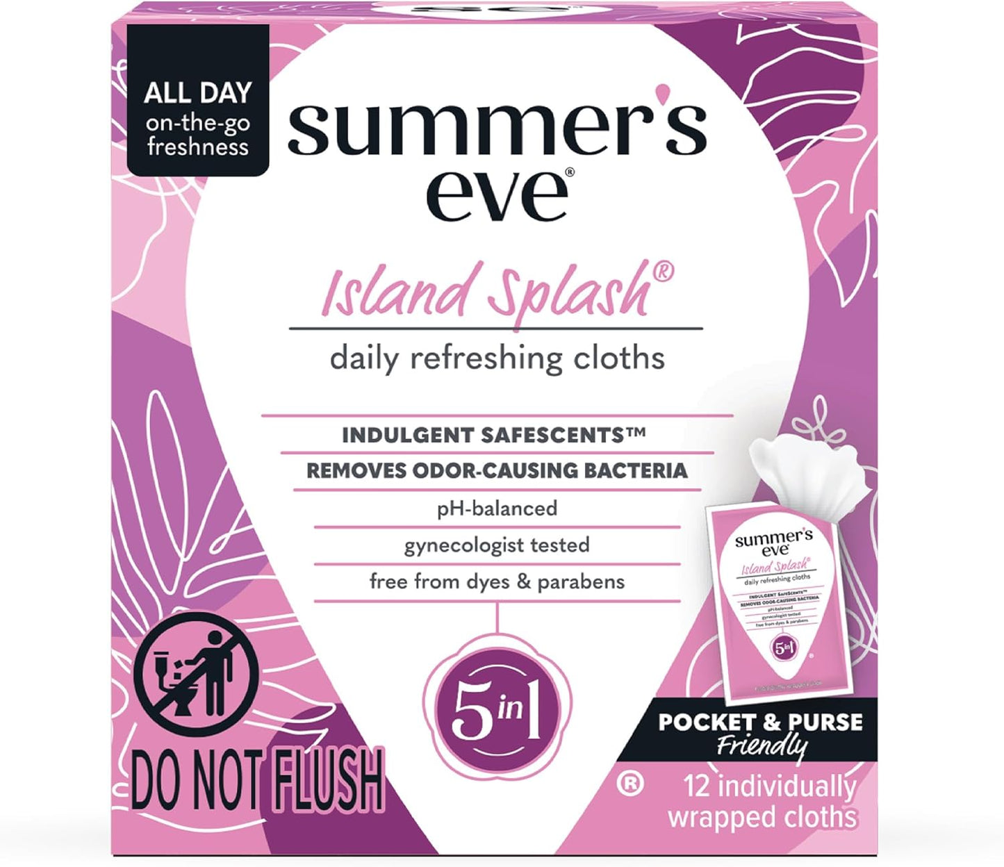 Summer's Eve Ultimate Odor Protection Daily Feminine Wipes, Gentle pH-Balanced Formula with Boric Acid Cleanses & Removes Vaginal Odor, Individually Wrapped Body Wipes, 12 Count